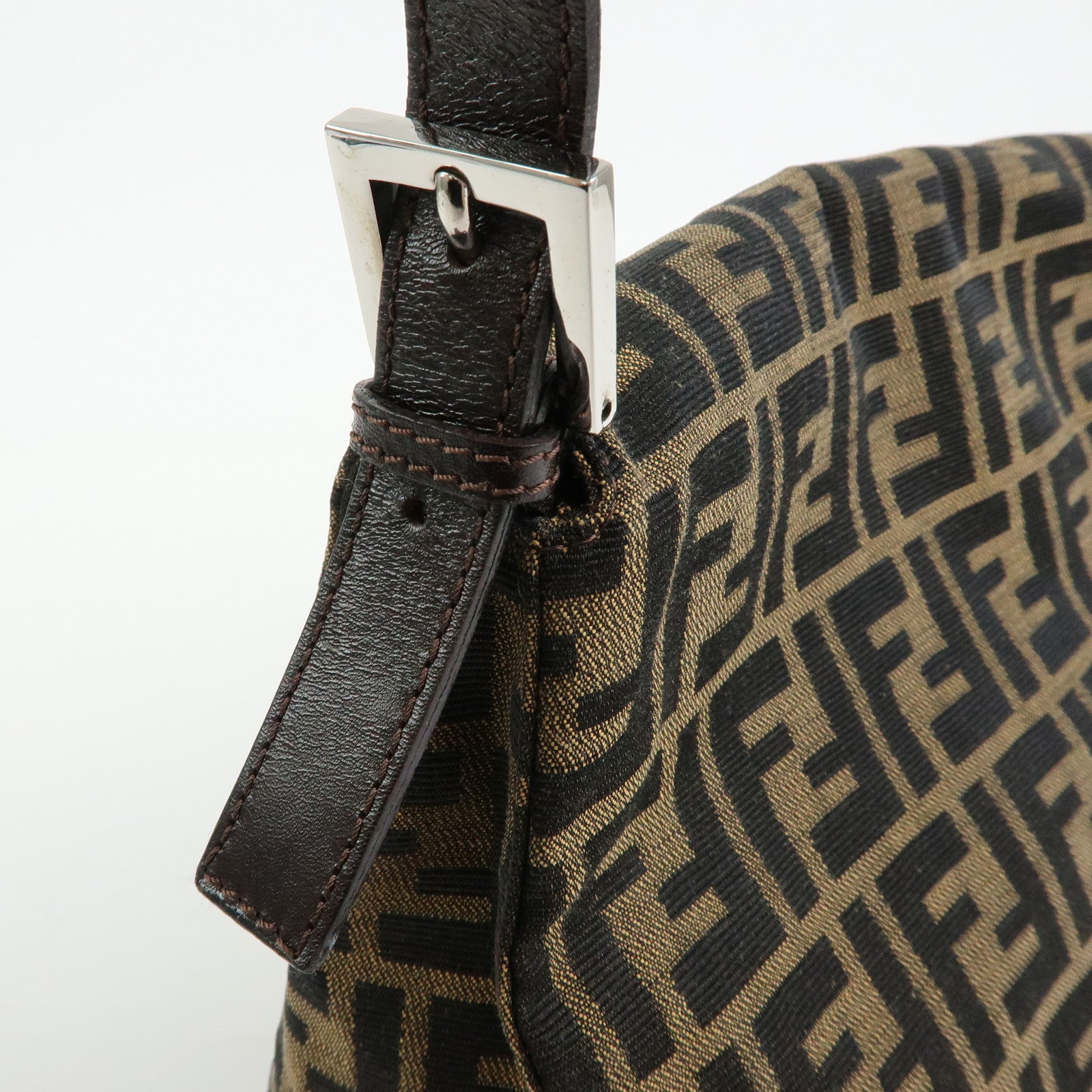 FENDI Mamma Baguette Zucca Canvas Leather Shoulder Bag Brown 26325