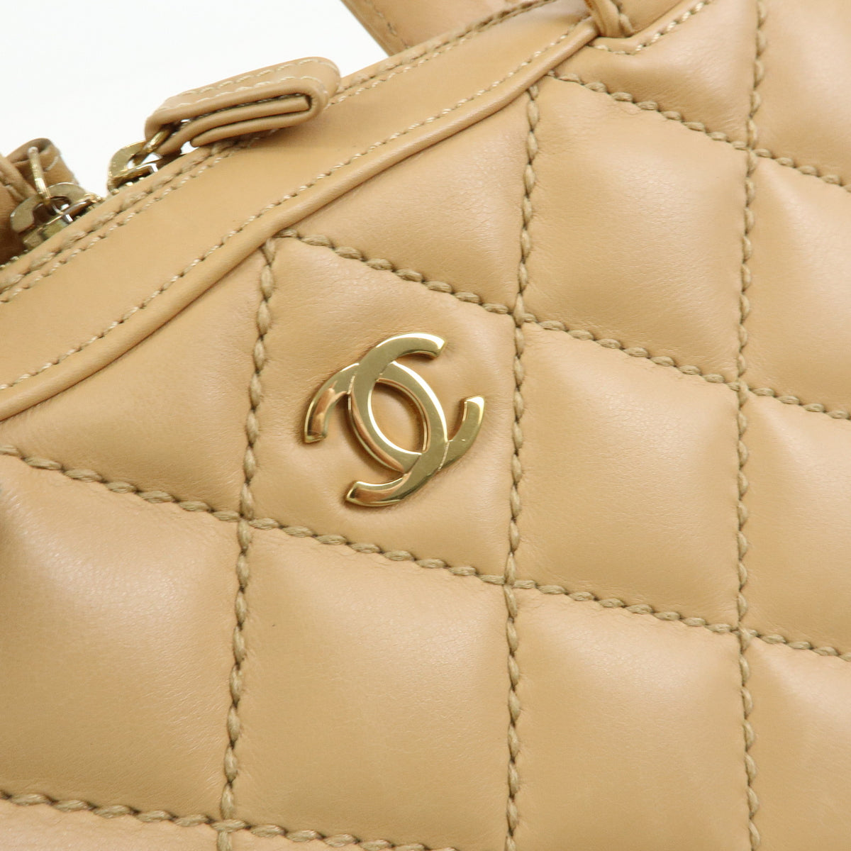 CHANEL Wild Stitch COCO Mark Leather Hand Bag Tote Bag Beige A14693