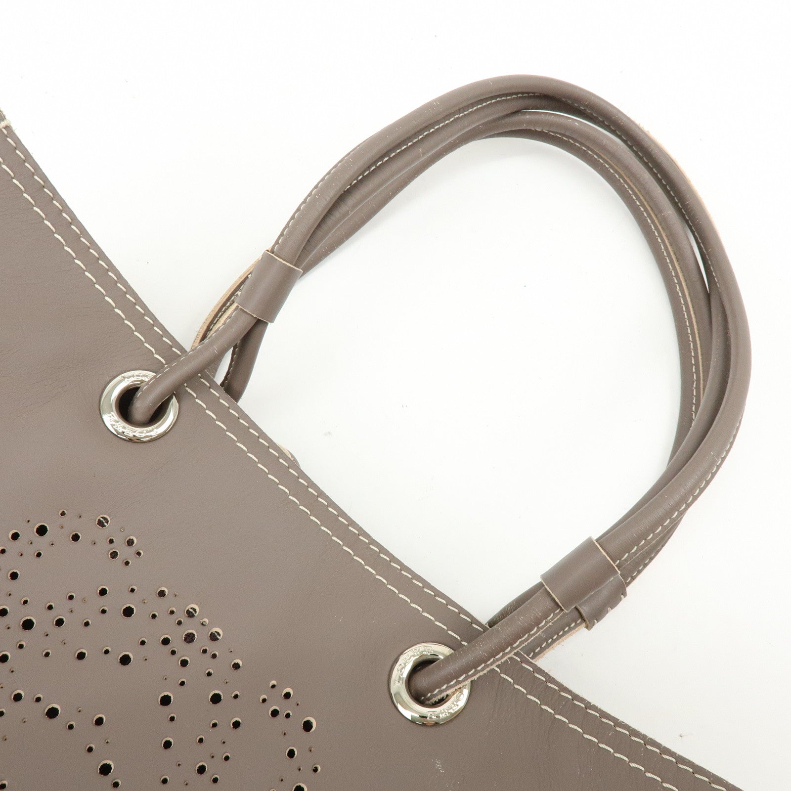LOEWE Anagram Perforated Shopper Tote Bag Leather Shoulder Bag Brown