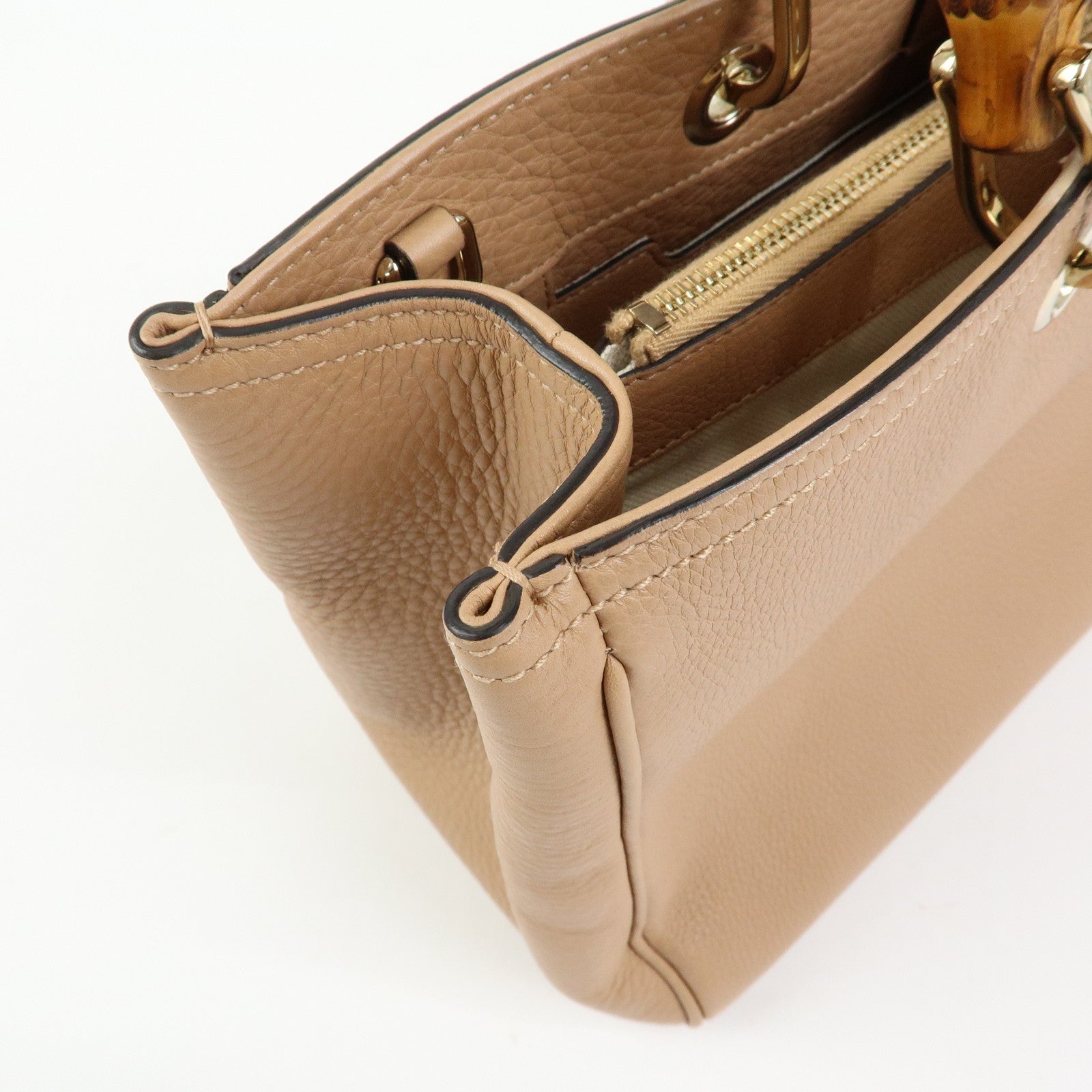 GUCCI Bamboo Shopper Medium Leather 2WAY Tote Bag Pink Beige 323660