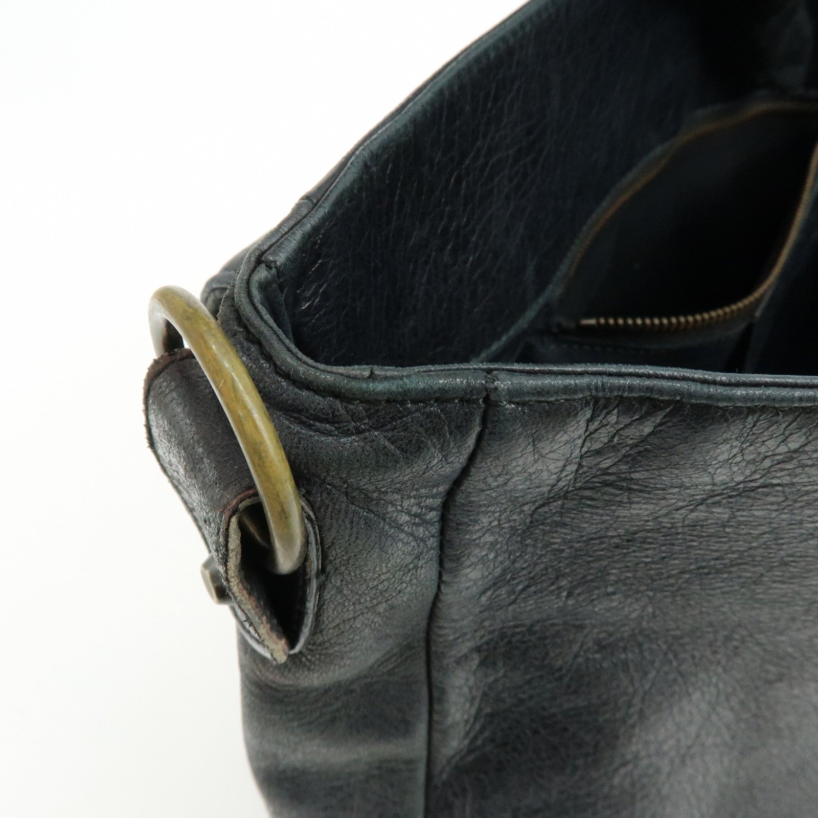 BALENCIAGA THE FOLK Leather Shoulder Bag Black 246432