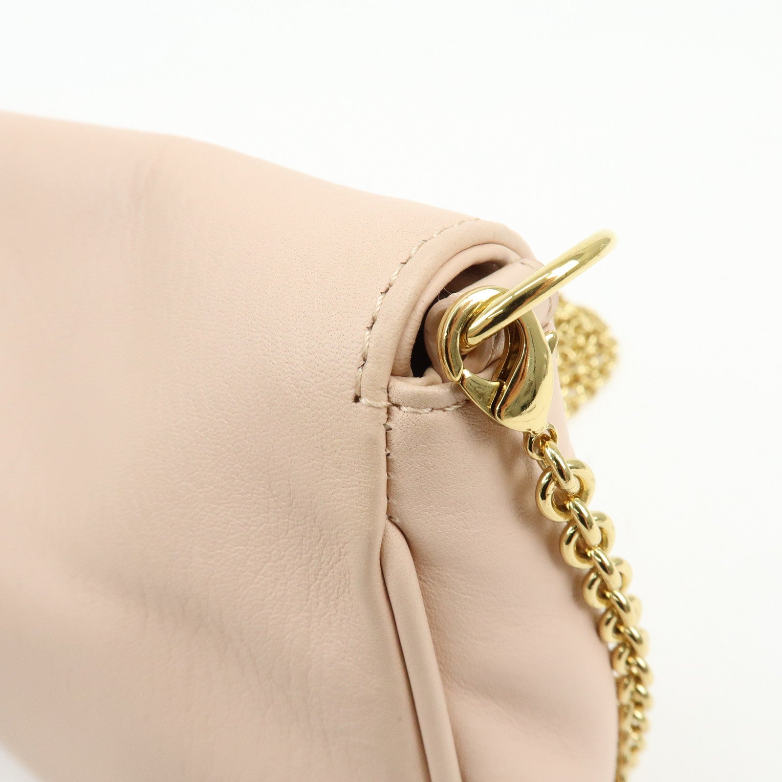 FENDI Leather Chain Shoulder Bag Crossbody Bag Pink Beige 8M0276