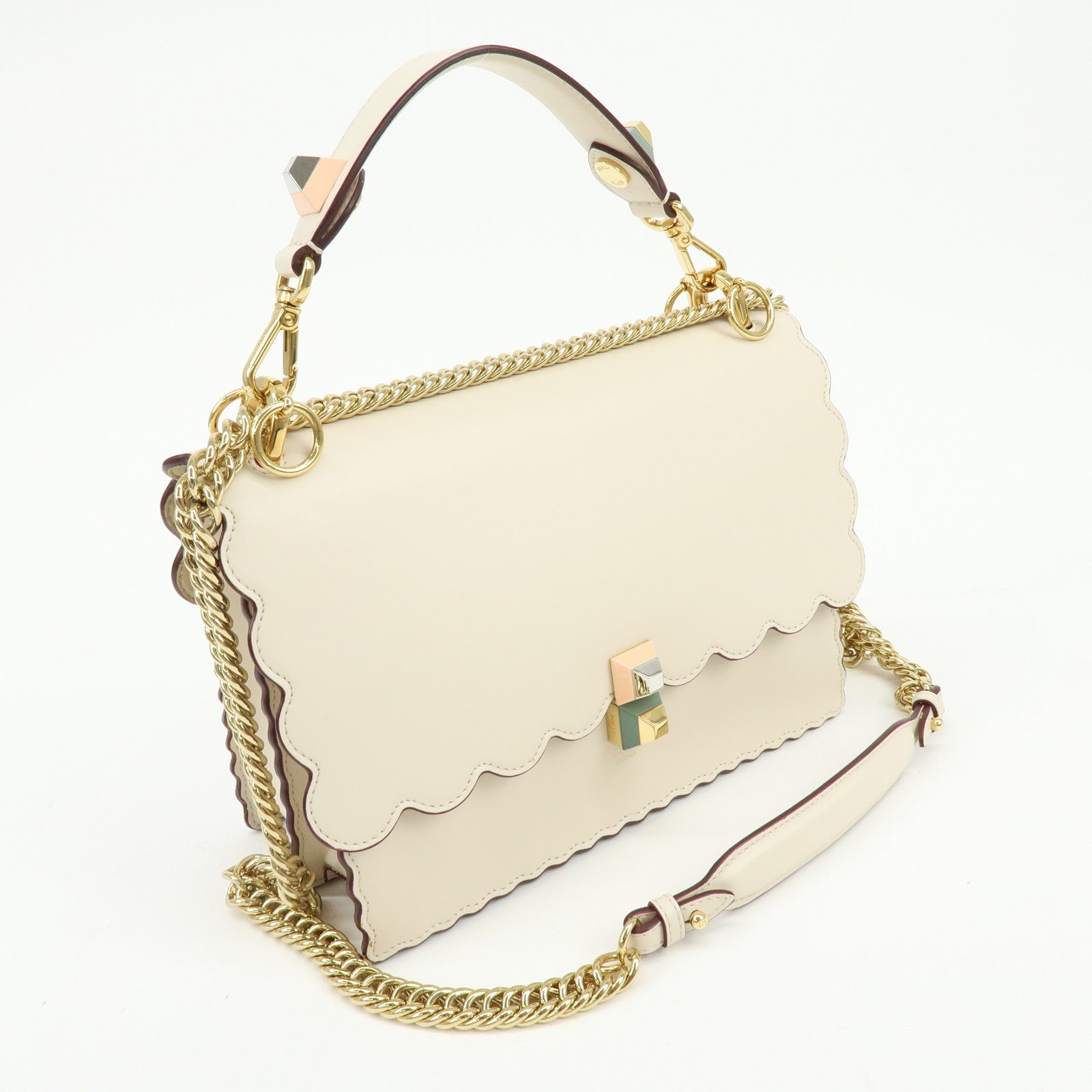 FENDI KAN I Leather 2Way Bag Shoulder Bag Hand Bag Beige 8BT283