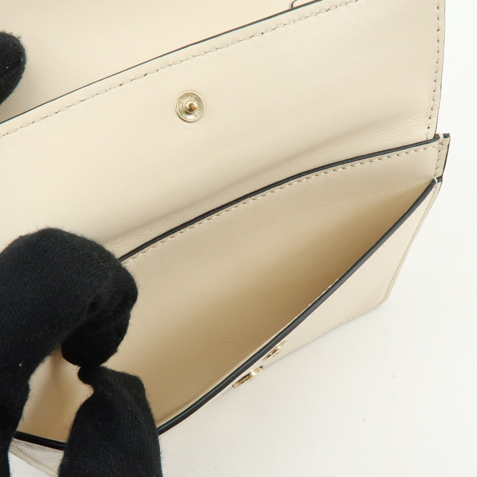 VALENTINO V Logo Leather Chain Shoulder Bag Crossbody Bag Ivory