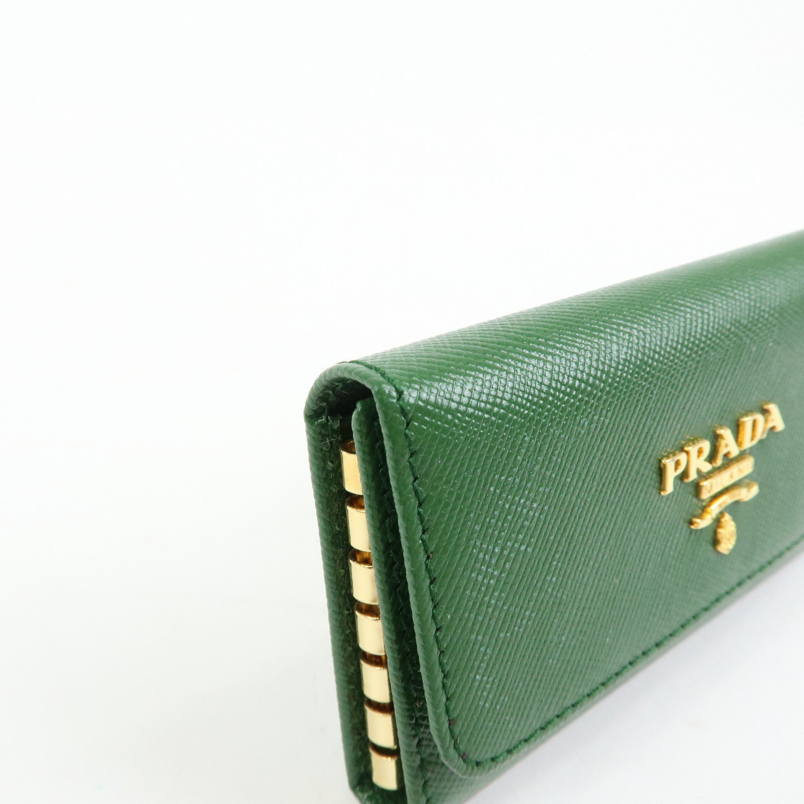 PRADA Logo Saffiano Leather 6 Rings Key Case Key Holder Green 1M0222