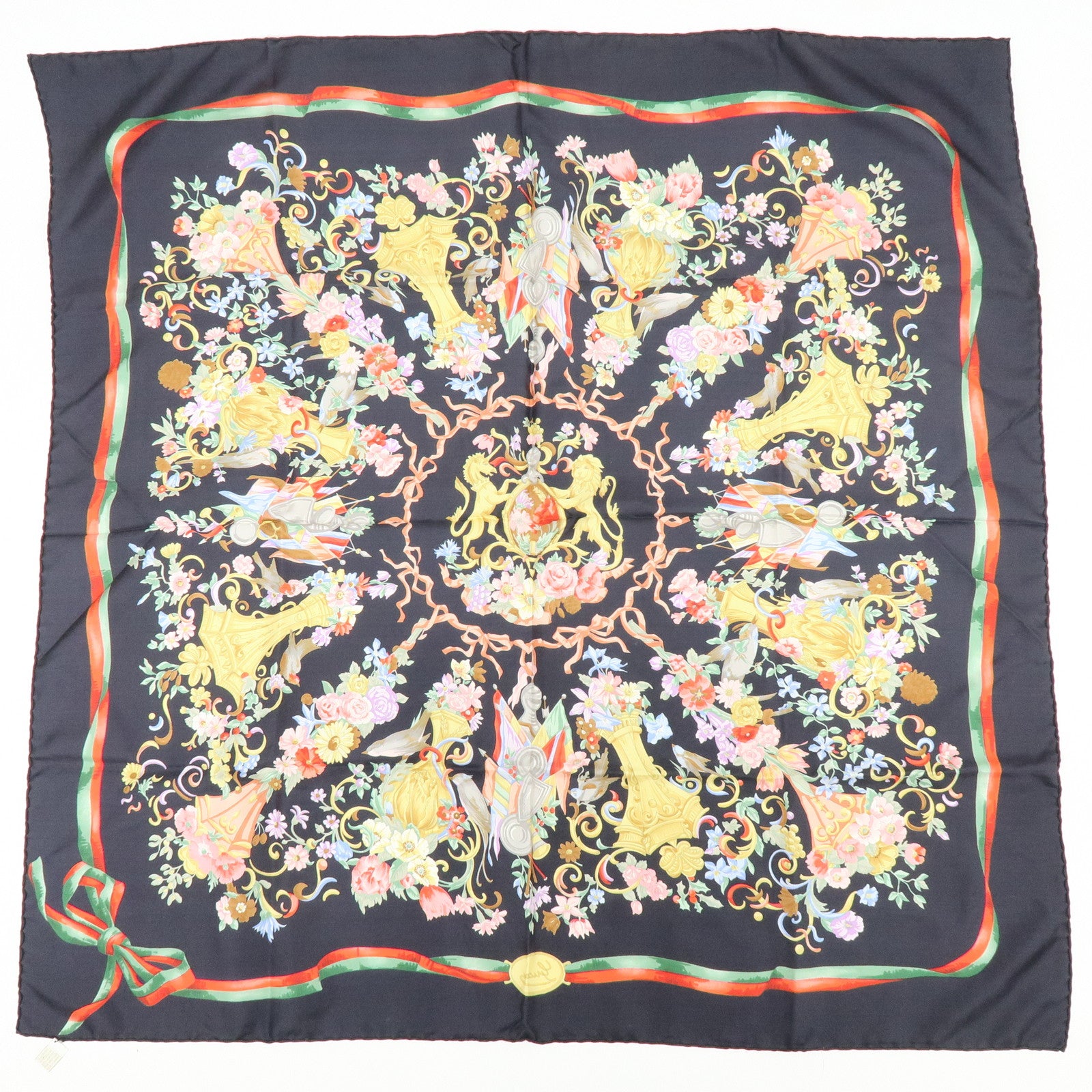 GUCCI Lot of 2 Silk 100% Scarf Black Red Yellow Pink Brown