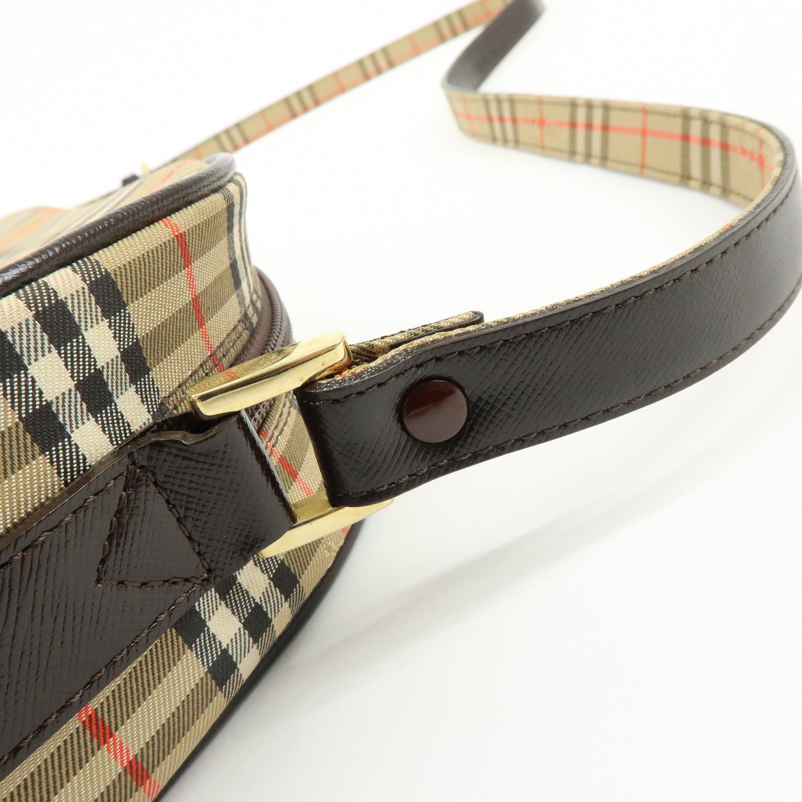BURBERRY Nova Plaid Canvas Leather Shoulder Crossbody Bag Beige Brown