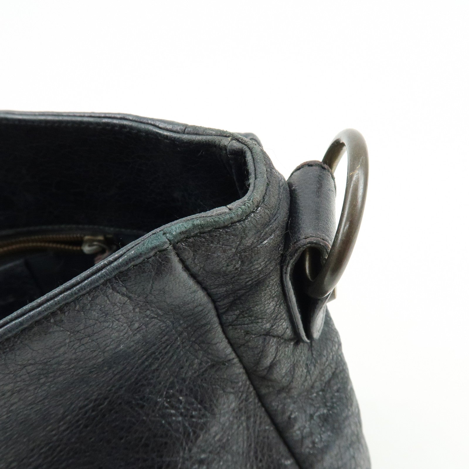 BALENCIAGA THE FOLK Leather Shoulder Bag Black 246432