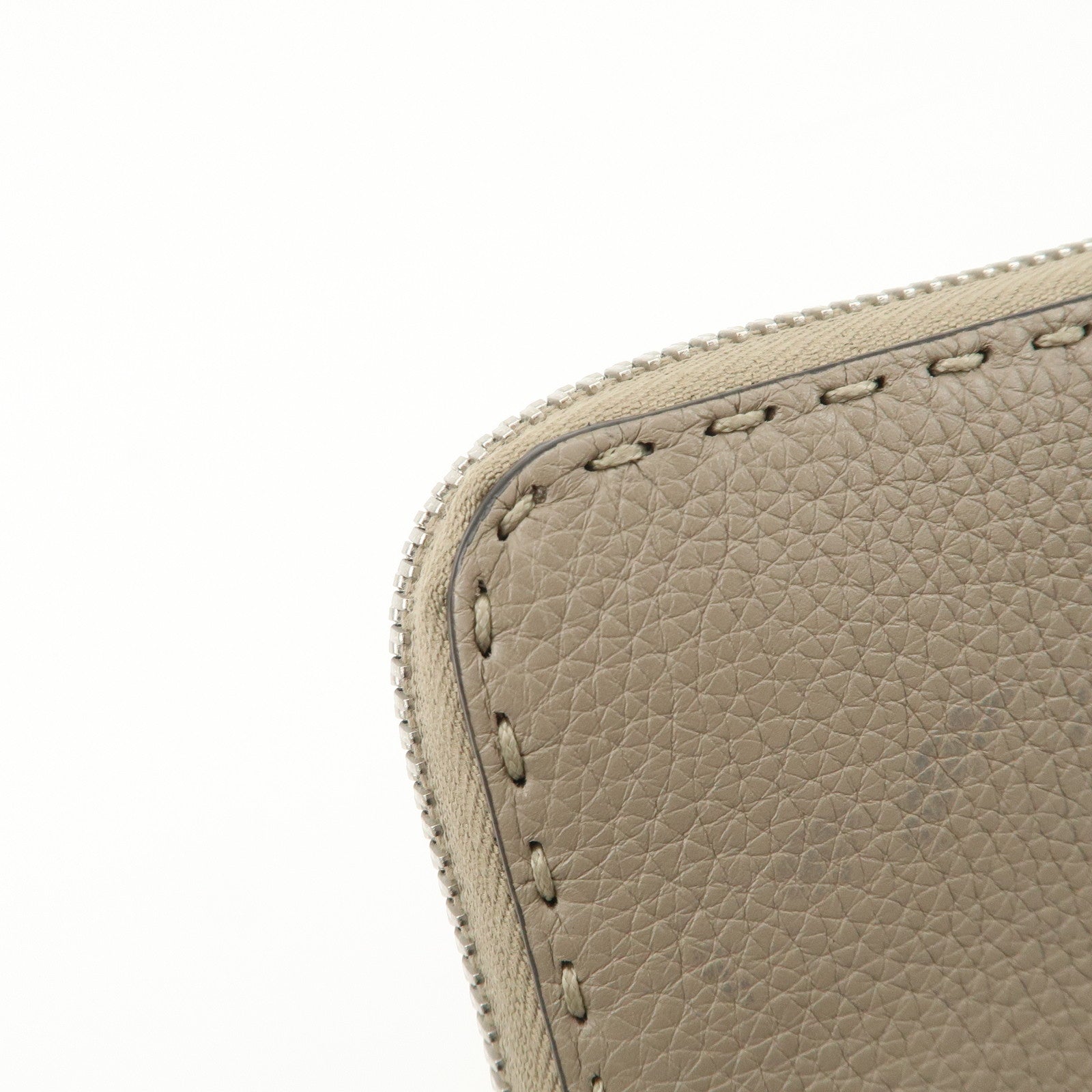 FENDI Selleria Leather Zip Around Long Wallet Greige 8M0374 Used