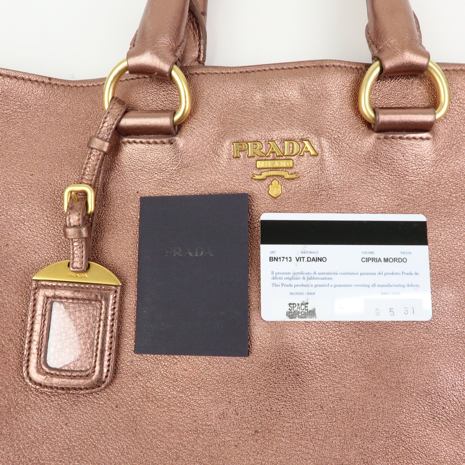 PRADA Vitello Daino Leather 2Way Tote Shoulder Bag Metallic Pink BN1713