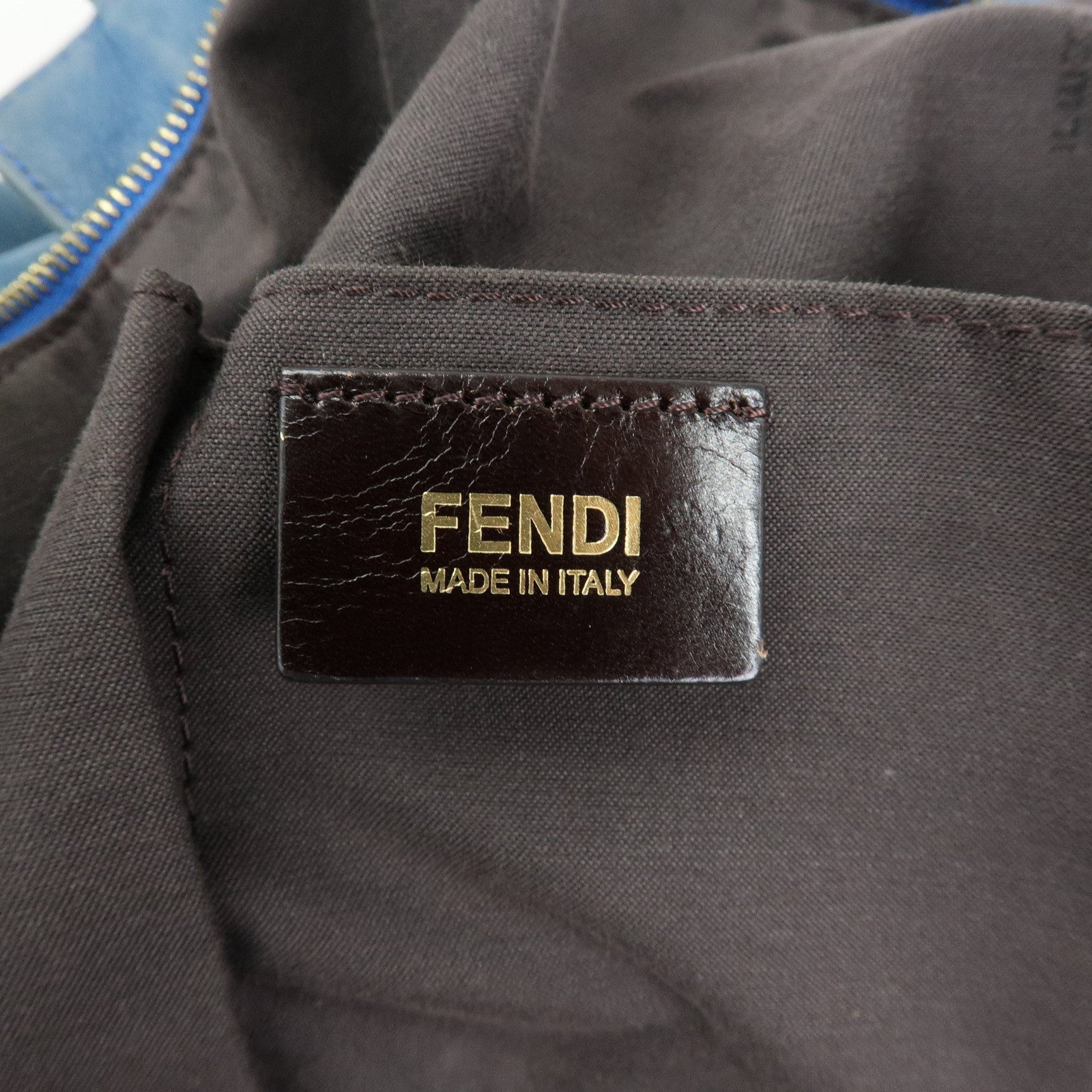 FENDI Lampo Leather Tote Bag Shoulder Bag Blue 8BR636