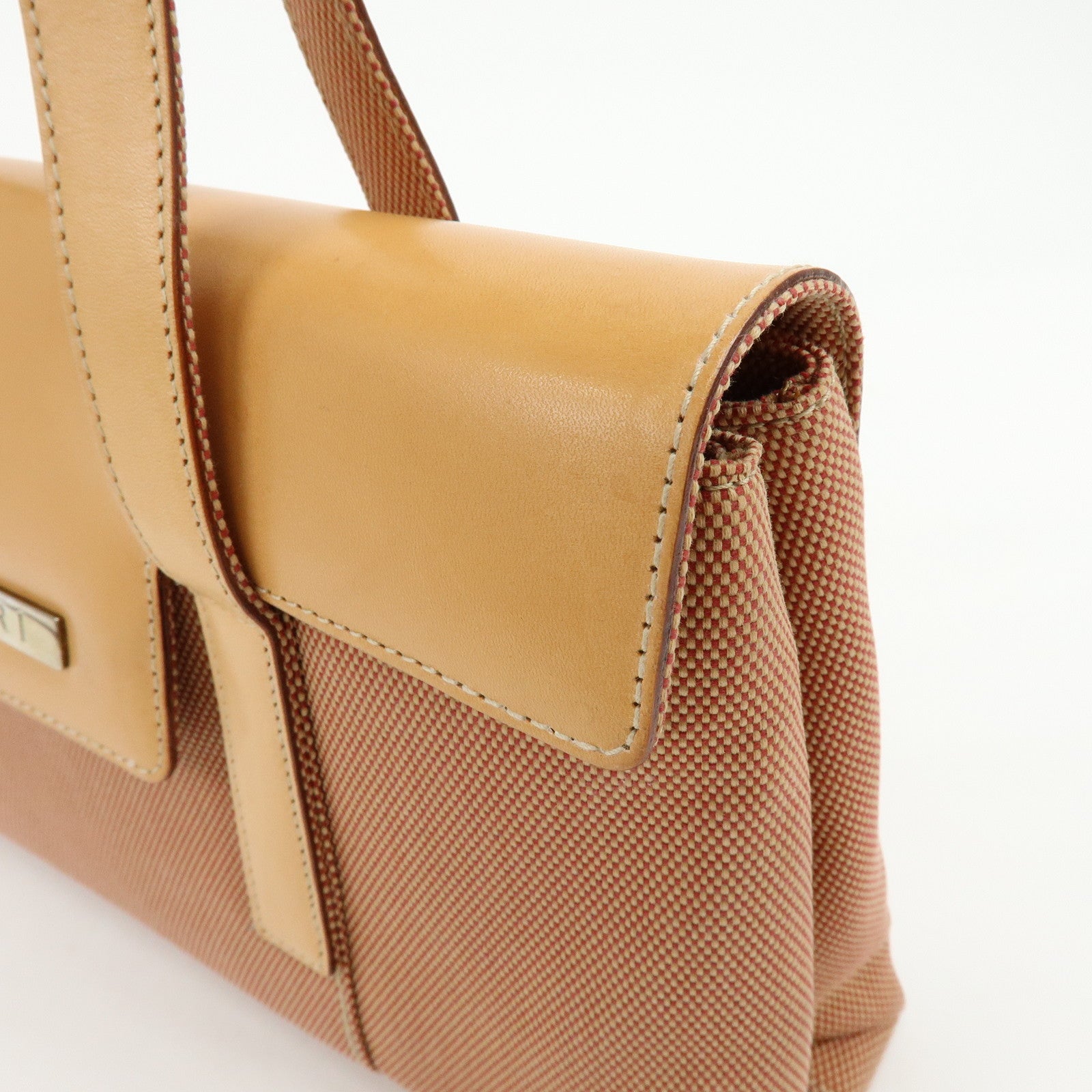BVLGARI Canvas Leather Flap Shoulder Bag Hand Bag Beige Red