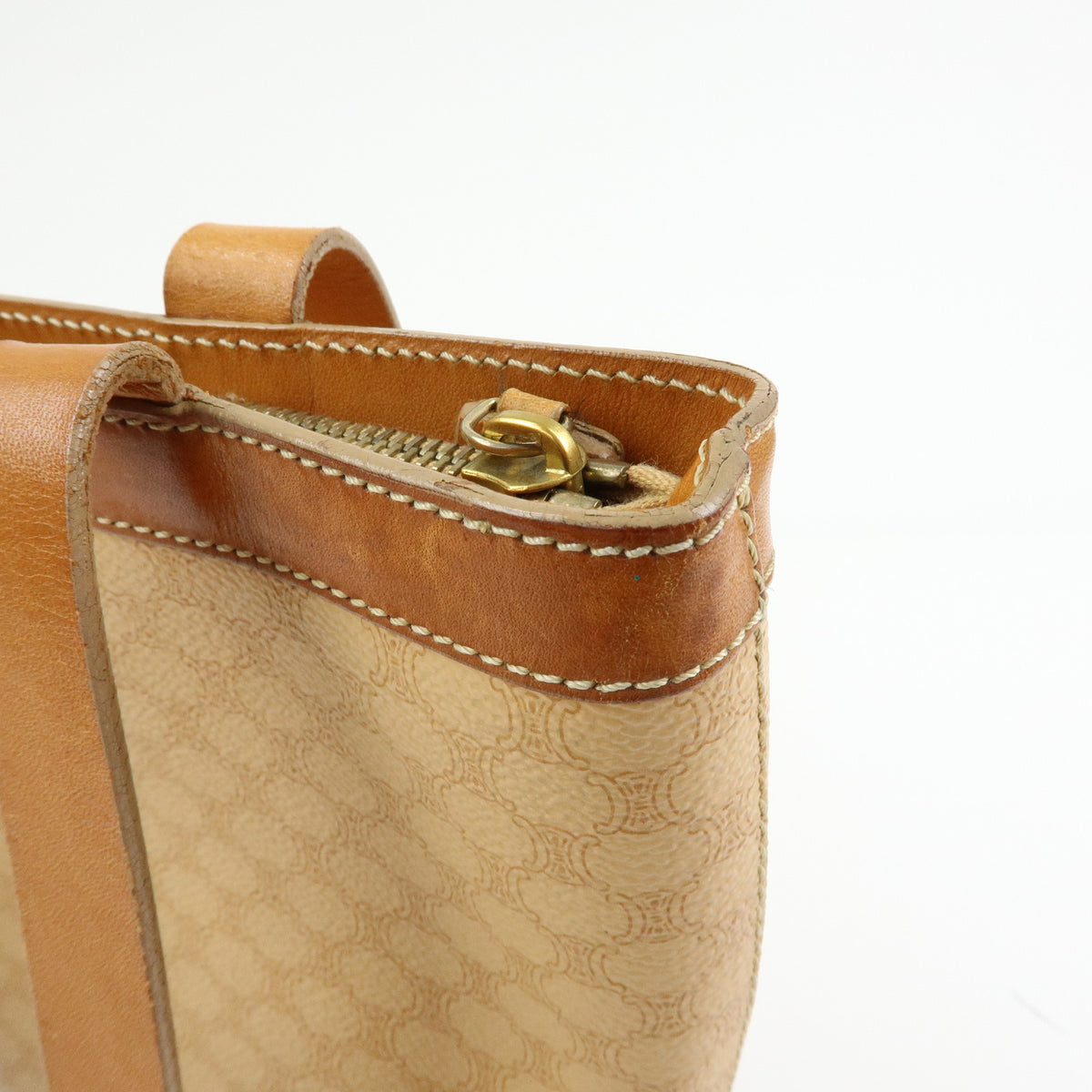 CELINE Macadam PVC Leather Shoulder Bag Tote Bag Beige Brown