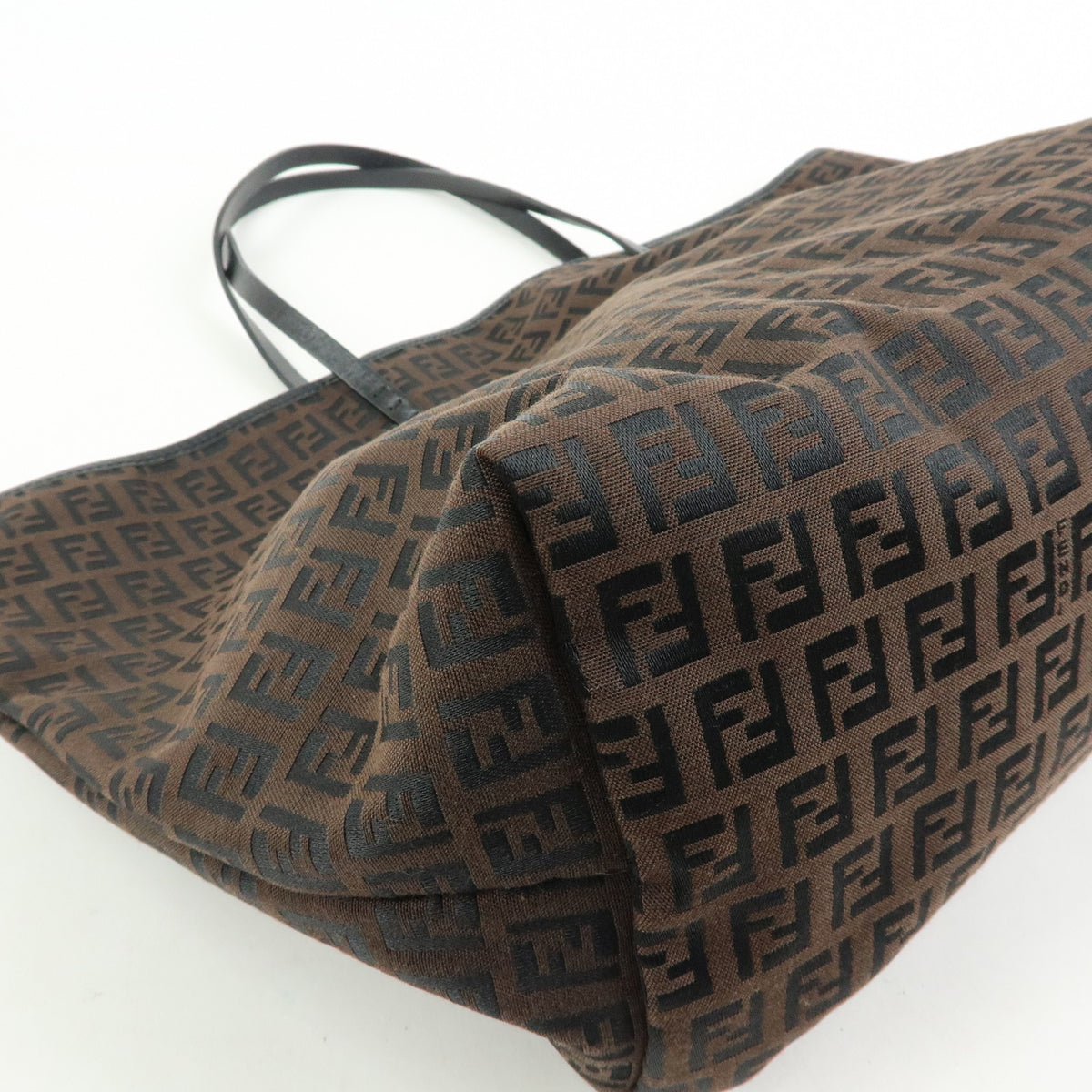 FENDI Zucchino Canvas Leather Tote Bag Shoulder Bag Brown 8BH005