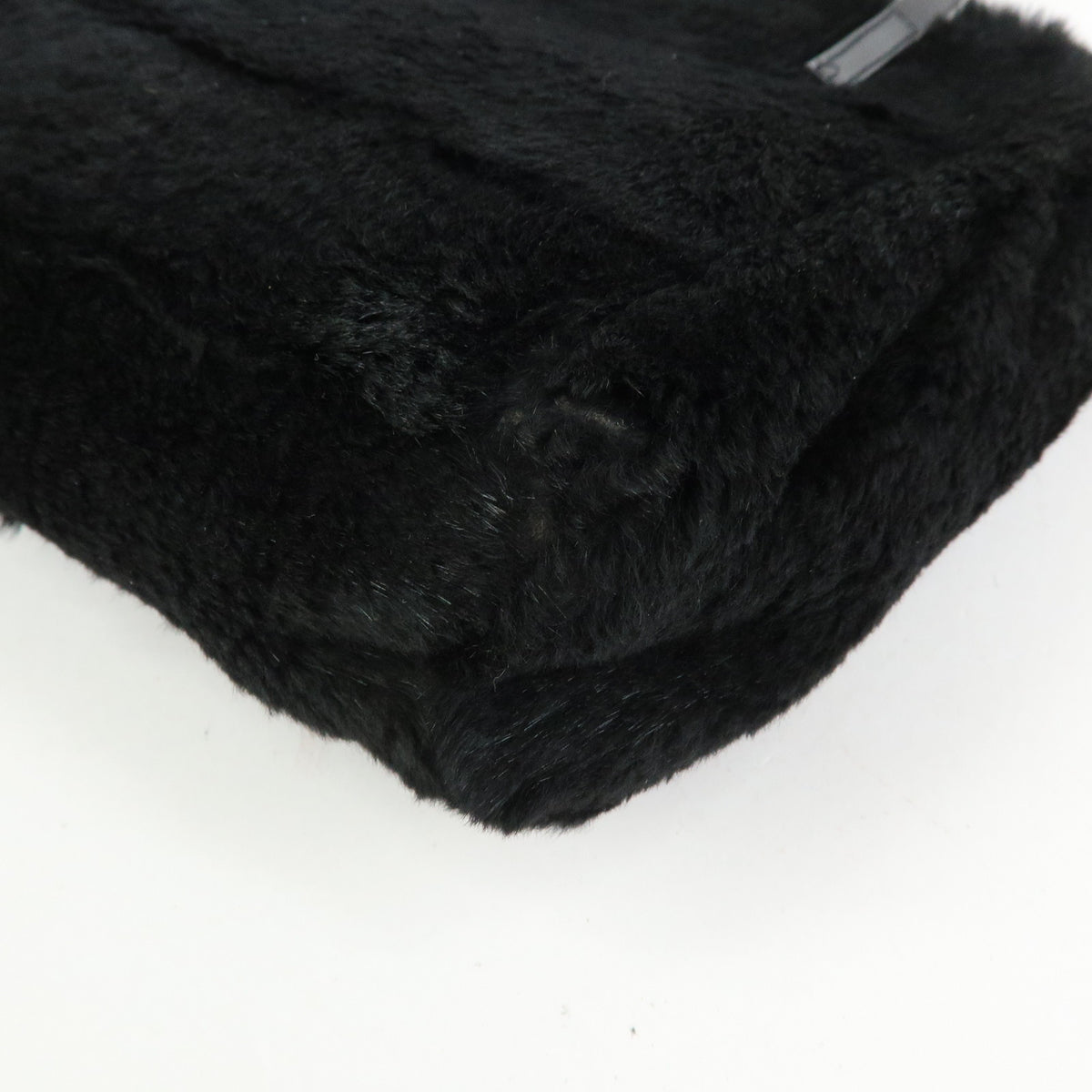FENDI FF Logo Lapin Rabbit Fur Leather Shoulder Tote Bag Black 16001