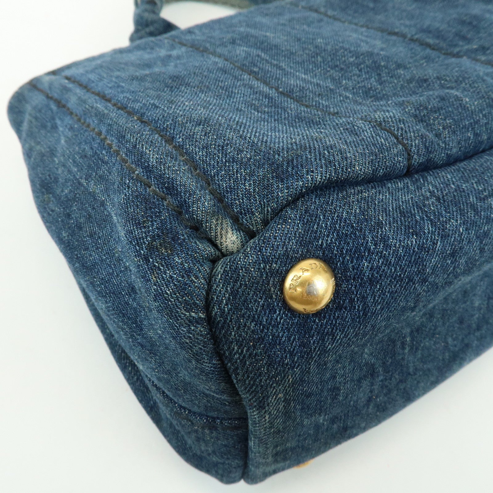 PRADA Triangle Logo Canapa Mini Denim Tote Bag Denim Blue BN2439