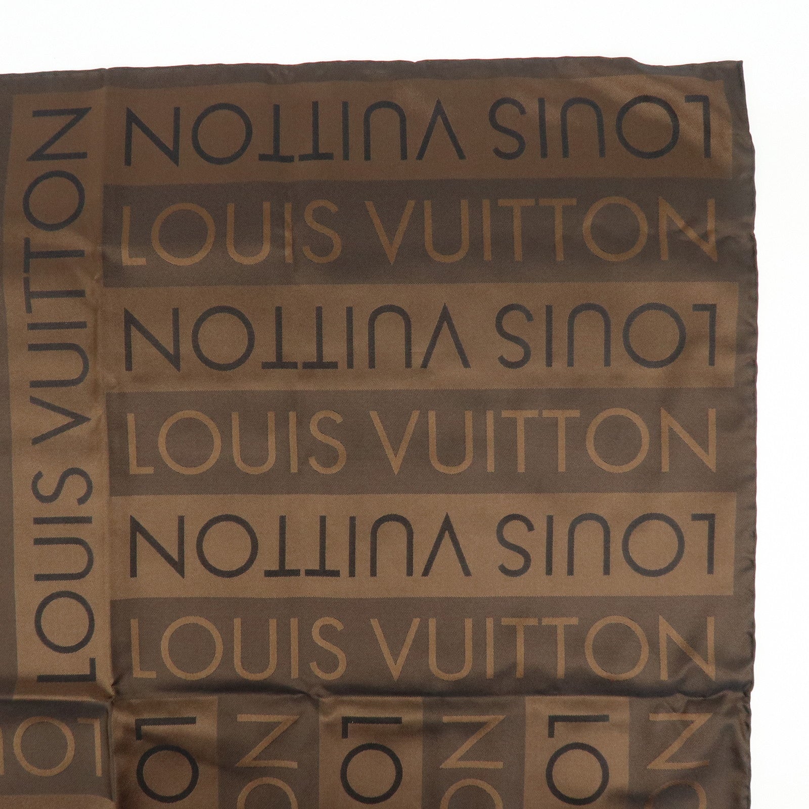 Louis Vuitton Logo Pattern Silk 100% Scarf Brown 70×70