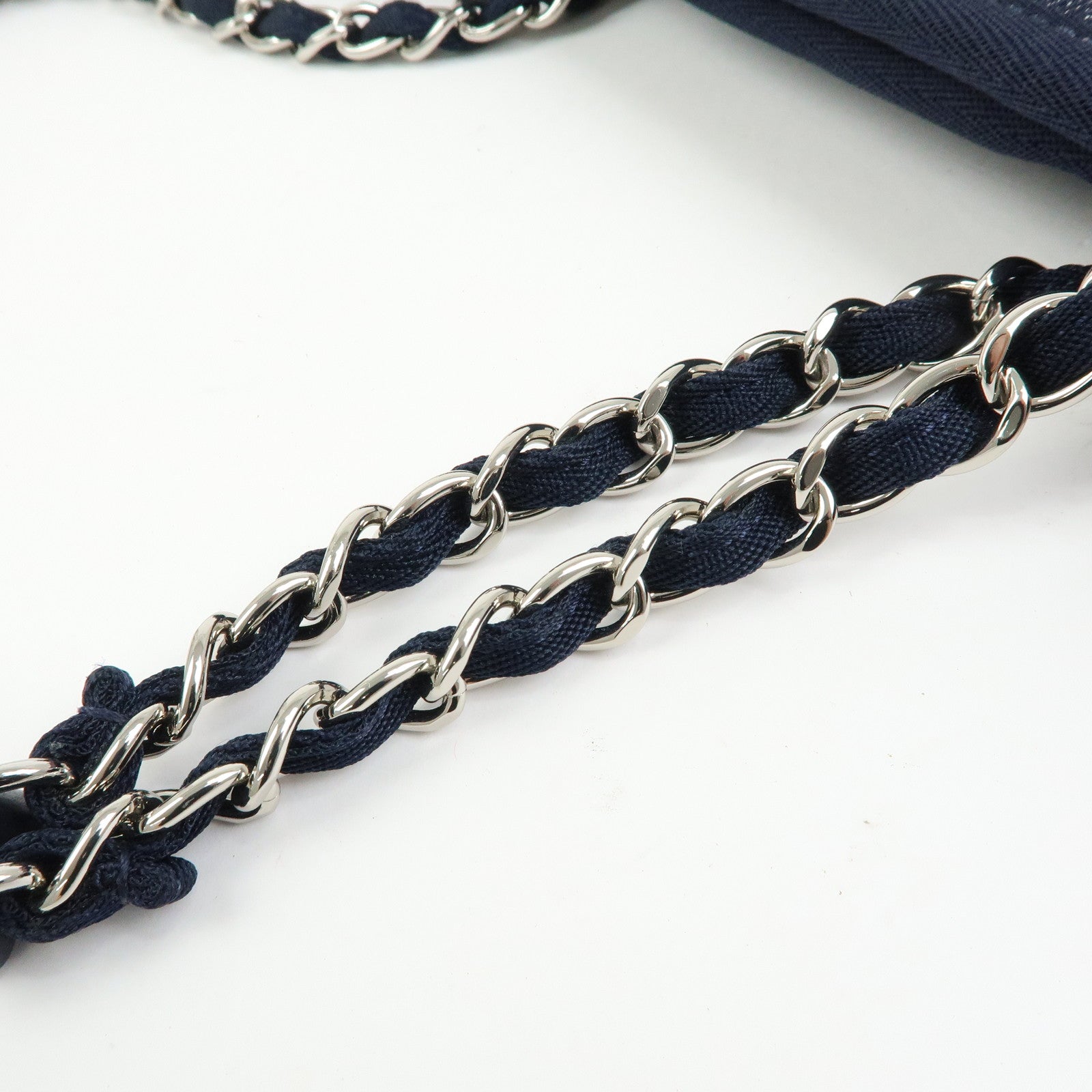 CHANEL Deauville PM Denim Calf Leather Chain Tote Bag Indigo A66939