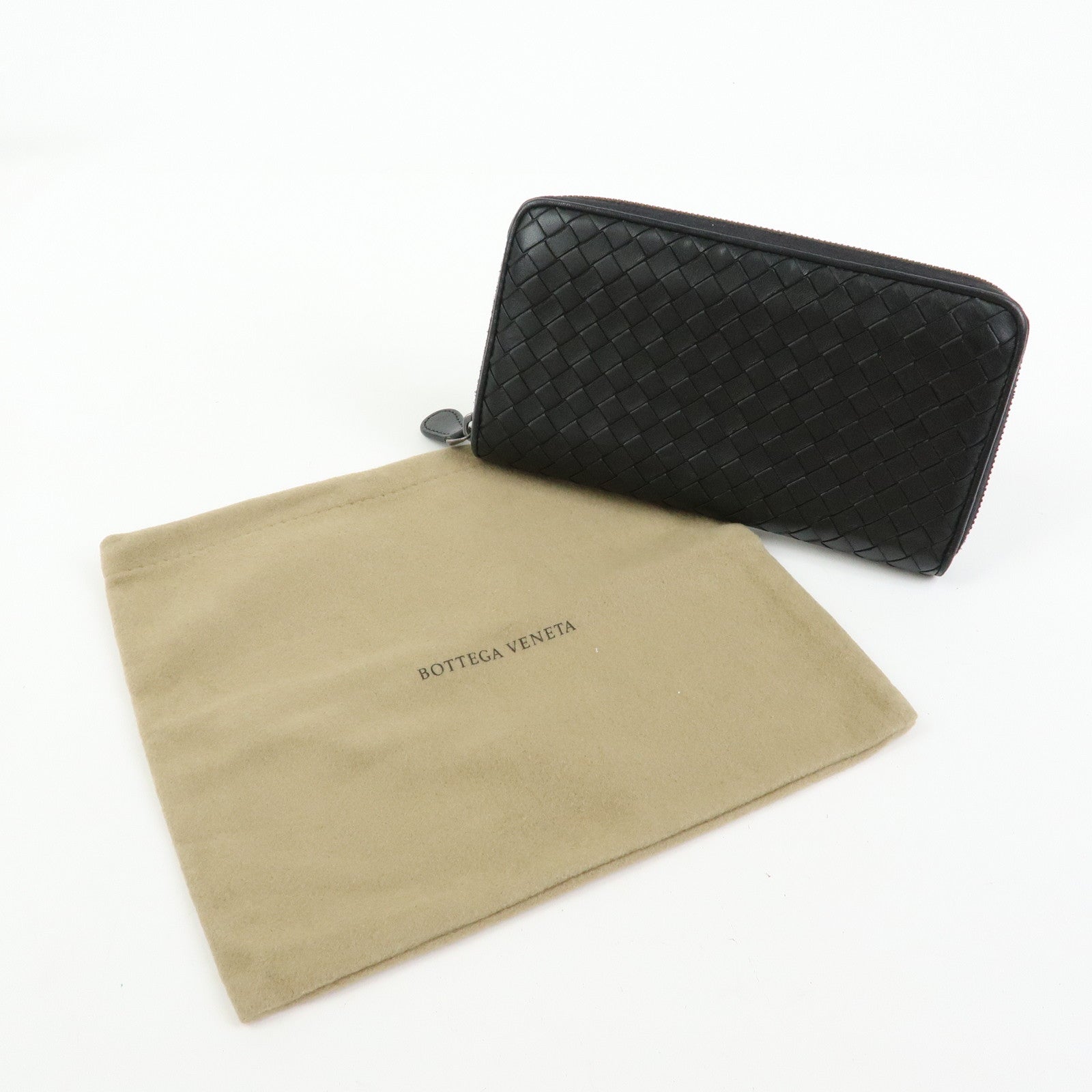 BOTTEGA VENETA Intrecciato Leather Round Zippy Long Wallet Black