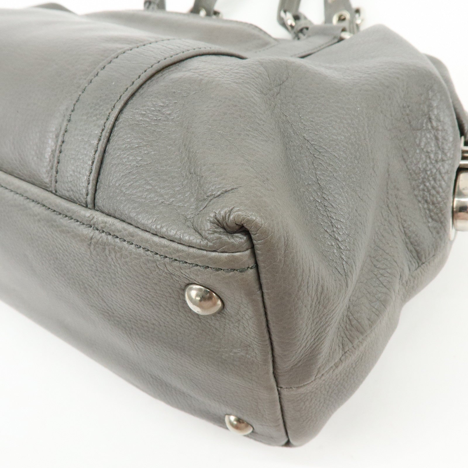 PRADA Triangle Logo Leather Boston Bag Shoulder Bag Gray BR2630