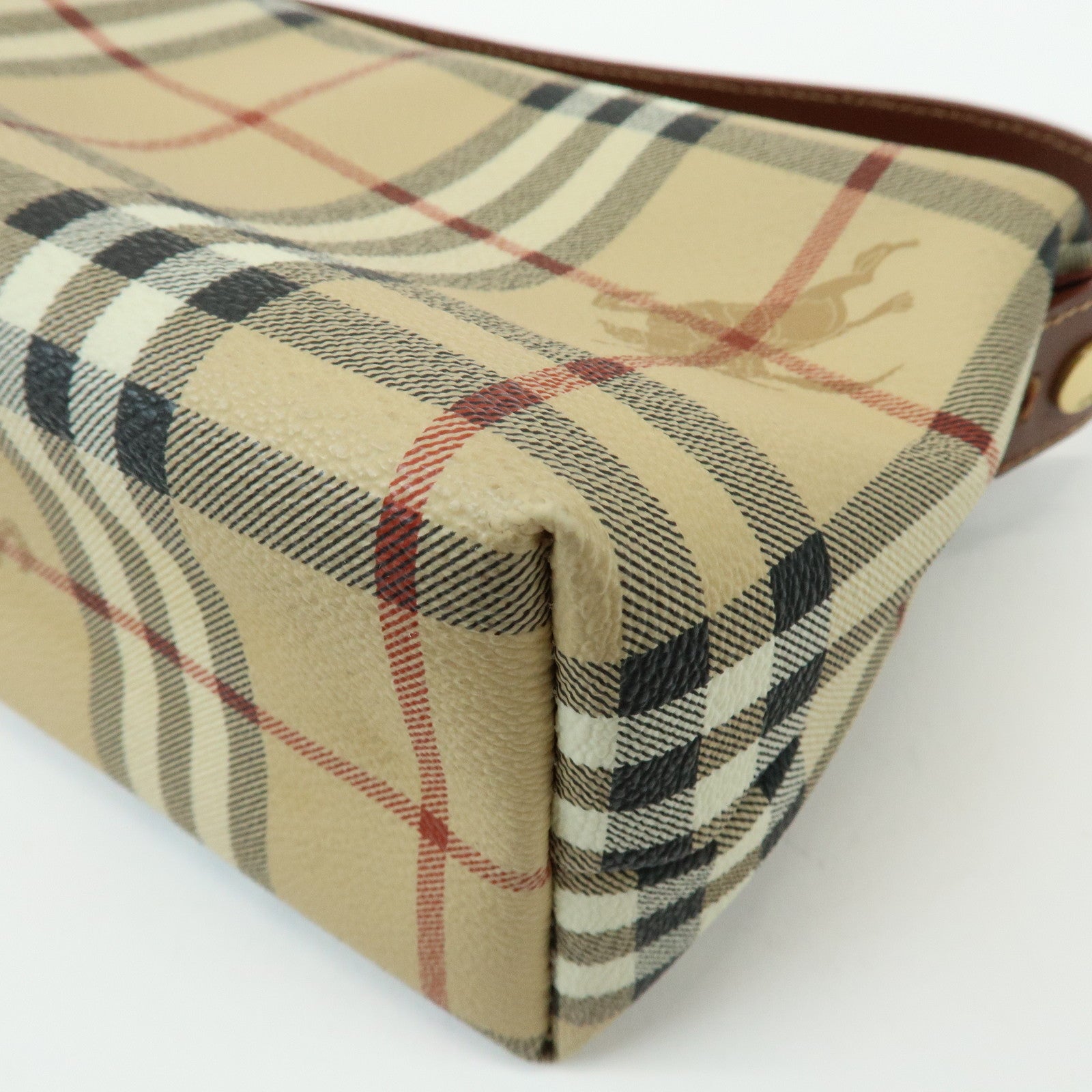 BURBERRY Nova Plaid PVC Leather Hand Bag Pouch Beige