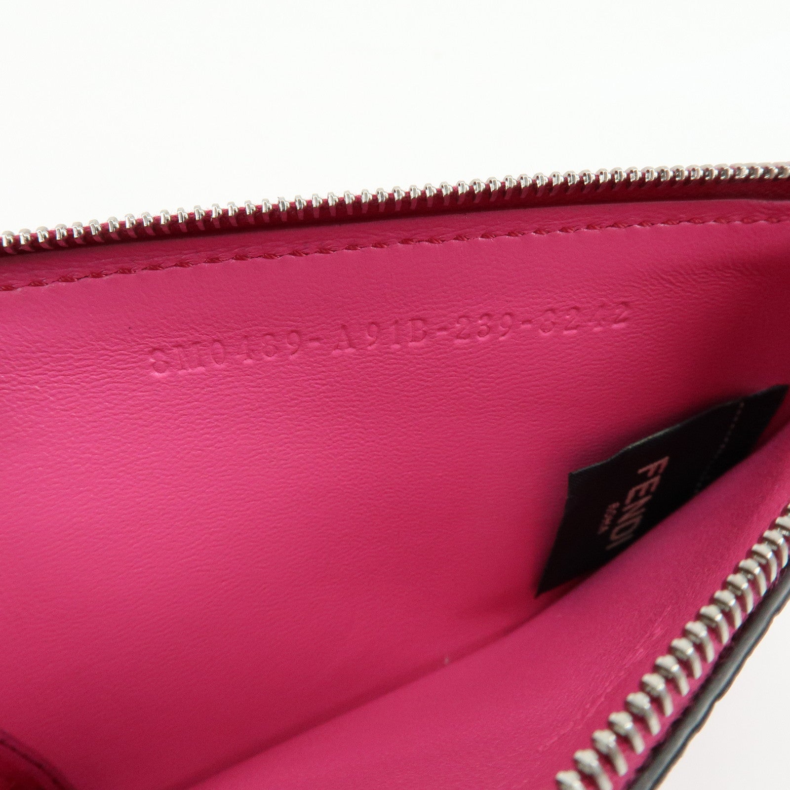 FENDI Logo Selleria Calf Leather Card Case Pink 8M0489
