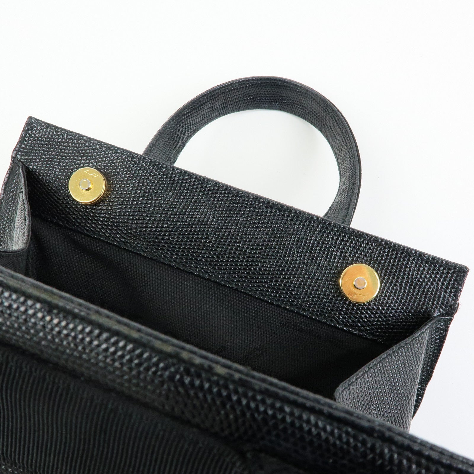 Ferragamo Vara Ribbon Embossed Leather Canvas 2Way Hand Bag Black