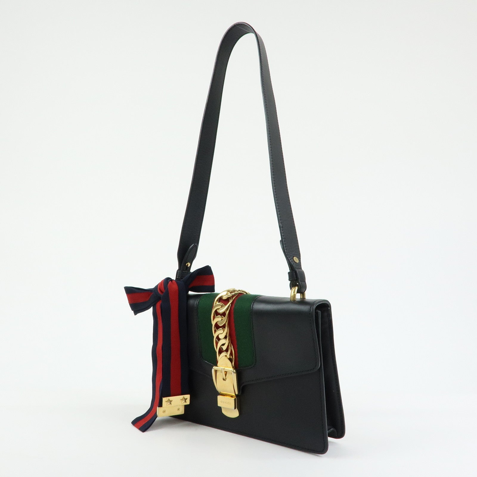 Gucci Sylvie Sherry Leather Shoulder Bag Crossbody Bag Black 421882