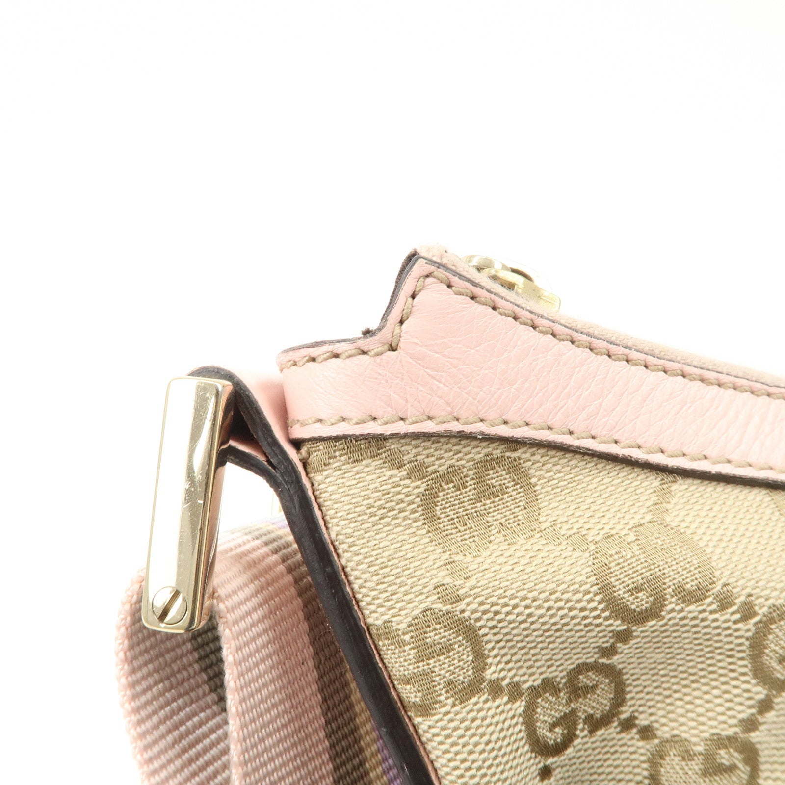 GUCCI GG Canvas Leather Shoulder Bag Crossbody Bag Beige Pink 181092 Used