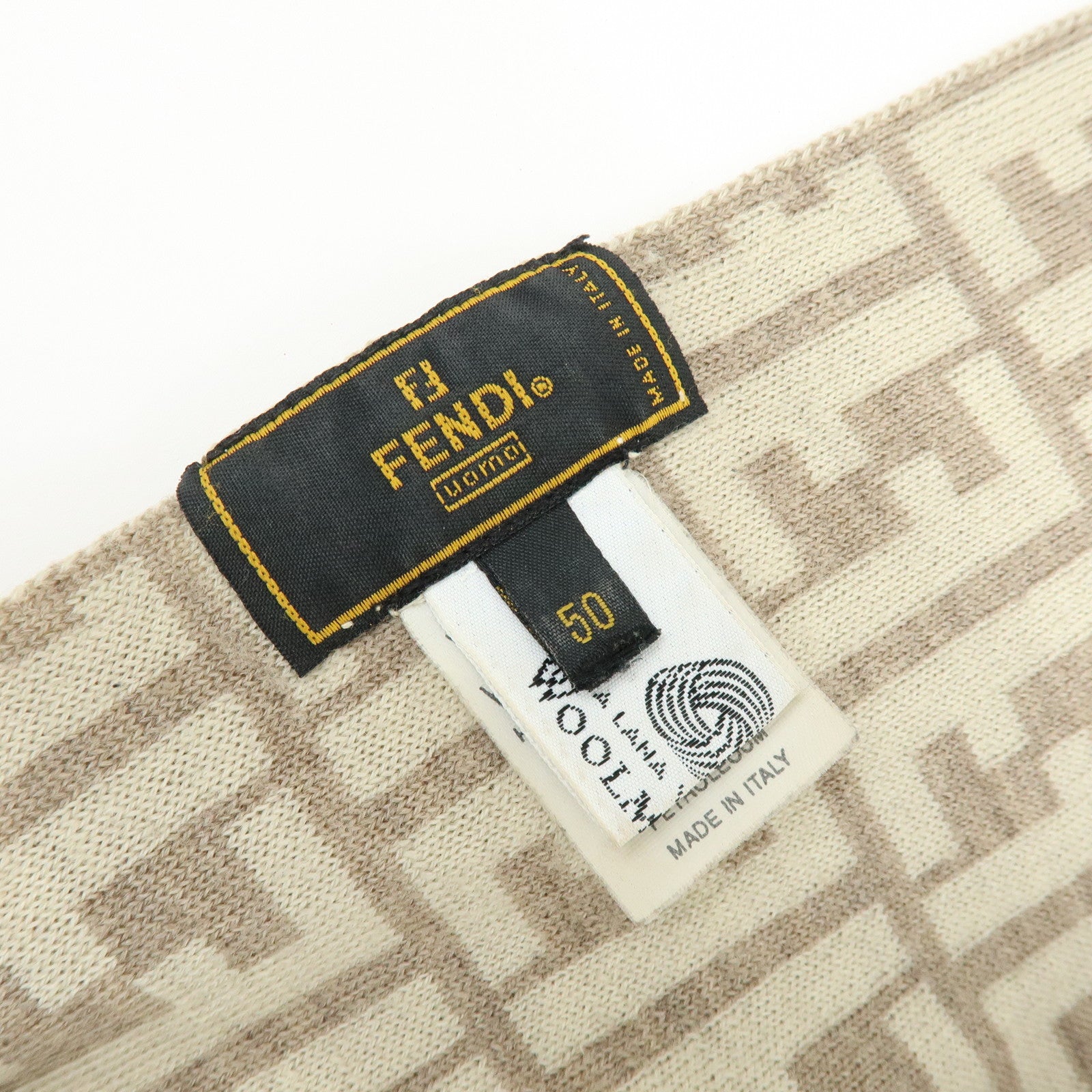FENDI Zucca FF Logo Wool100% Scarf Stole Beige Ivory