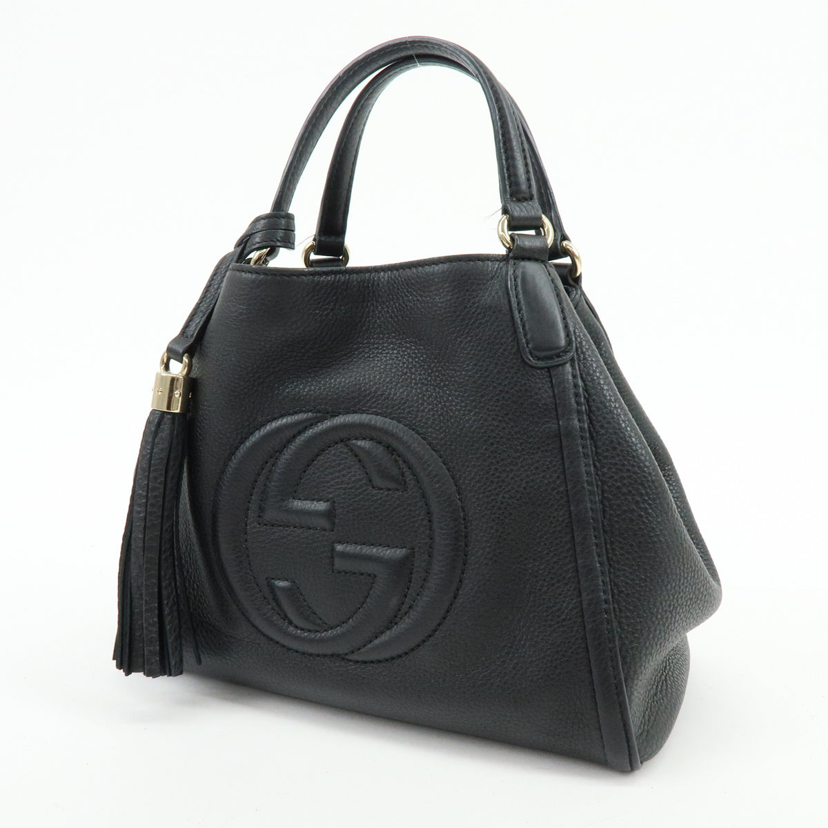 GUCCI SOHO Interlocking G Leather 2Way Bag Hand Bag Black 336751