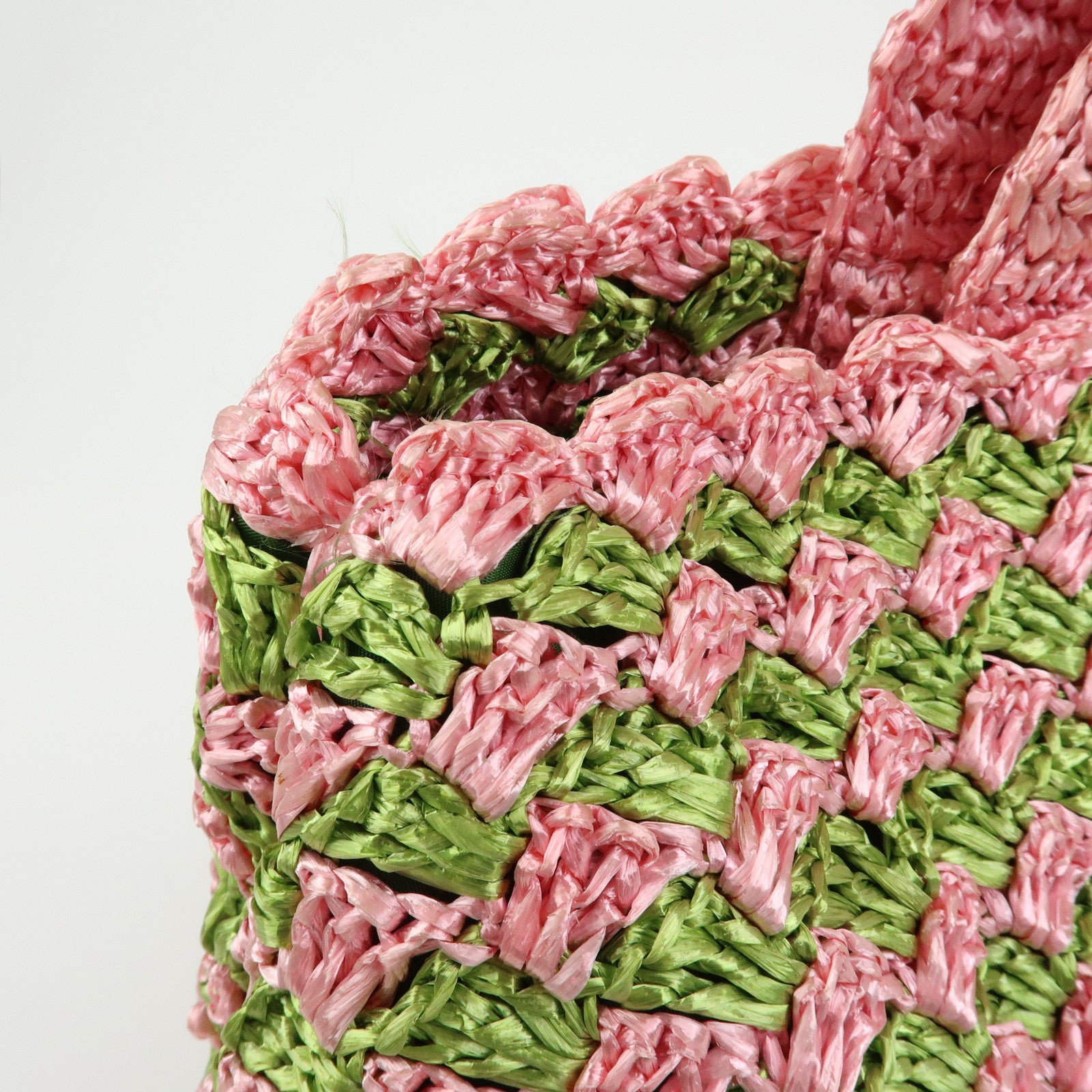PRADA Triangle Logo Canapa Raffia Tote Bag Hand Bag Pink Green