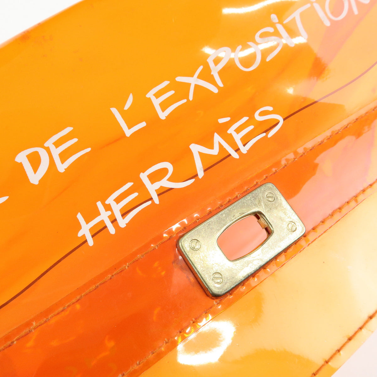 HERMES Vinyl Kelly Clear Hand Bag Transparent Orange
