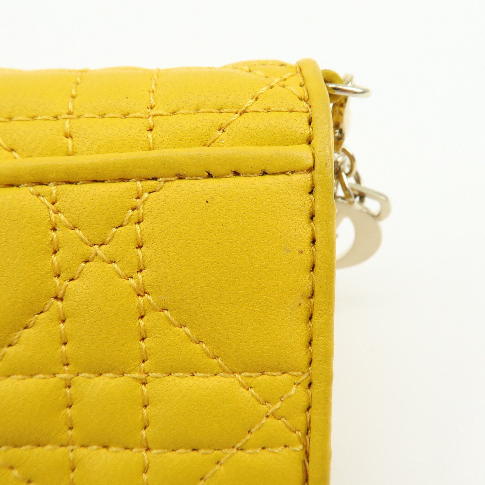 Christian Dior Lady Dior Cannage Leather Lotus Compact Wallet Yellow