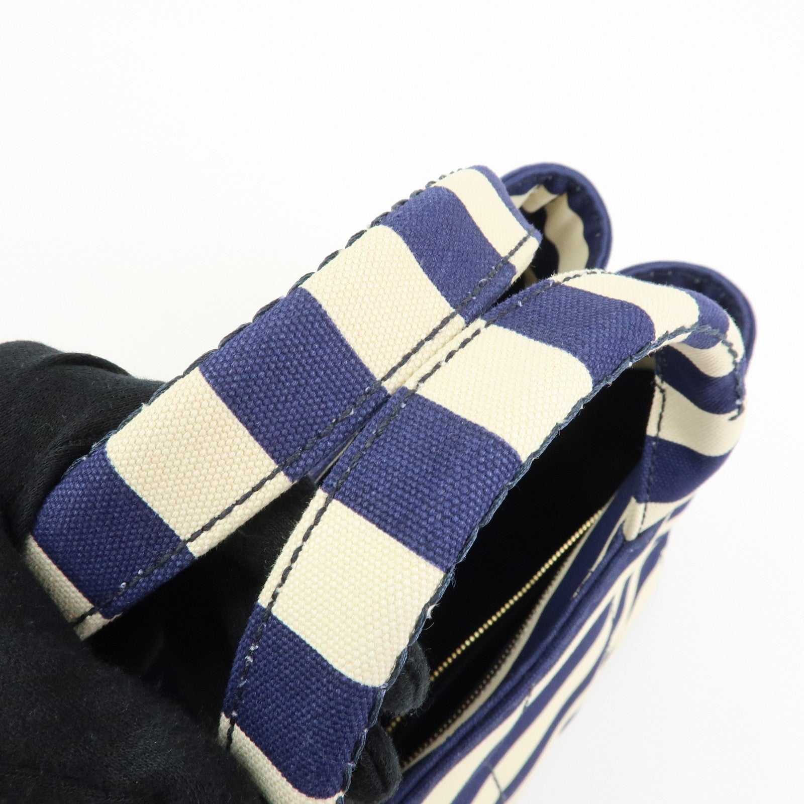 PRADA Canapa Canvas 2Way Bag Hand Bag Stripe Blue White B2642B