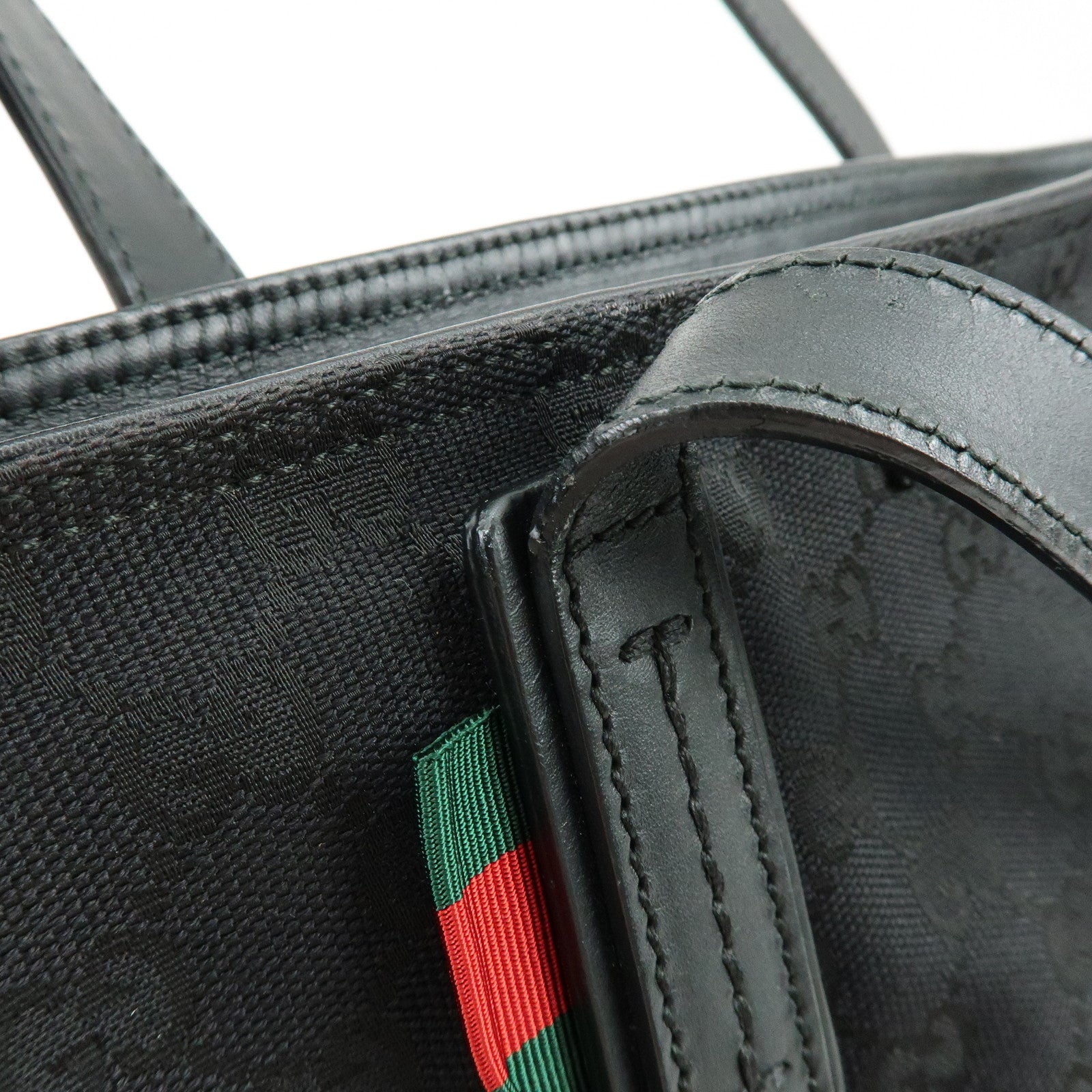 GUCCI Sherry GG Canvas Leather Tote Bag Shoulder Bag Black 308928