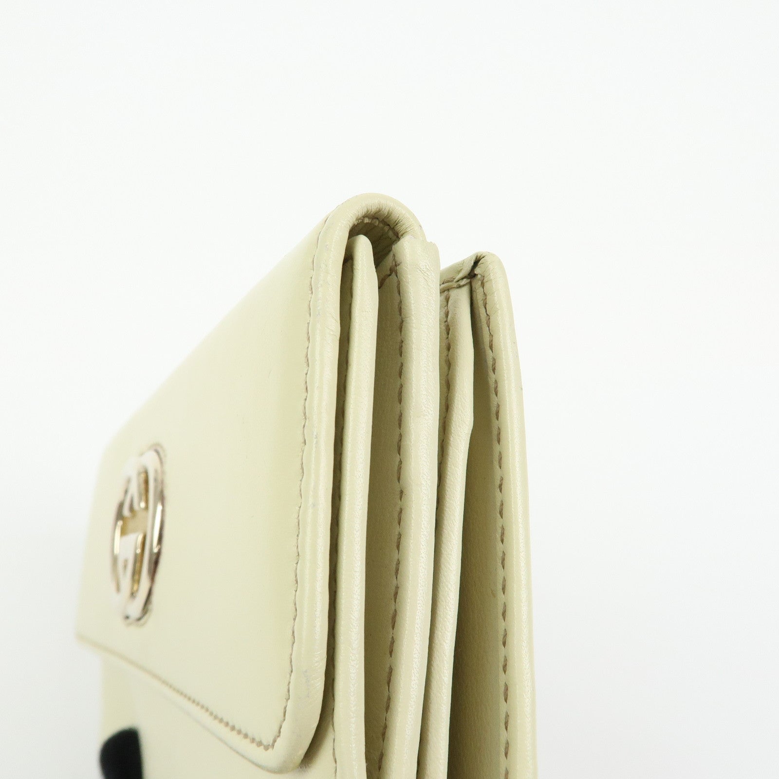 GUCCI Interlocking G Leather W Hook Long Wallet Ivory 162360