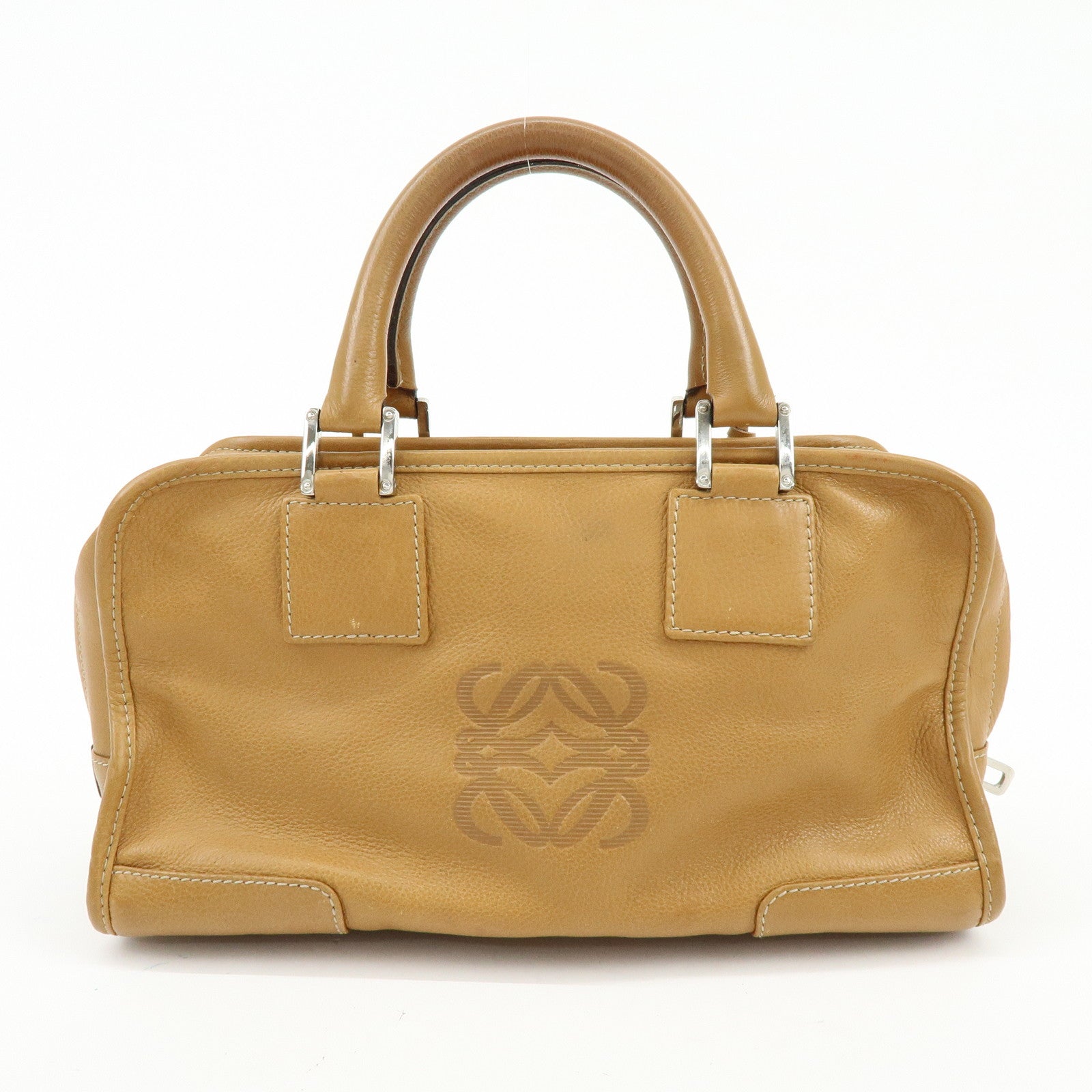 LOEWE Anagram Amazona 28 Leather Hand Bag Boston Bag Camel