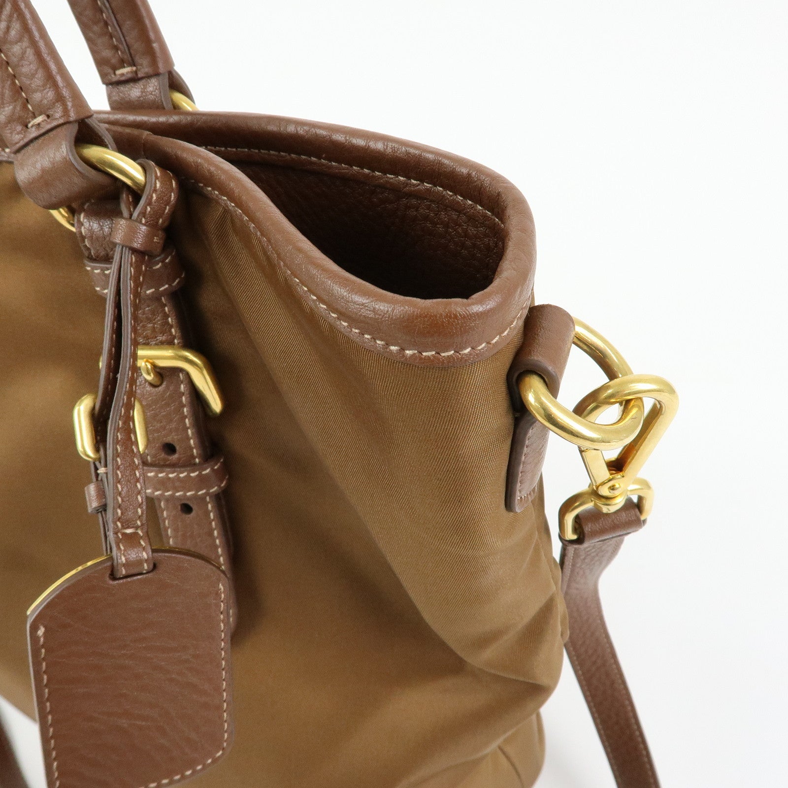 PRADA Logo Nylon Leather 2Way Bag Shoulder Bag Brown BR4991