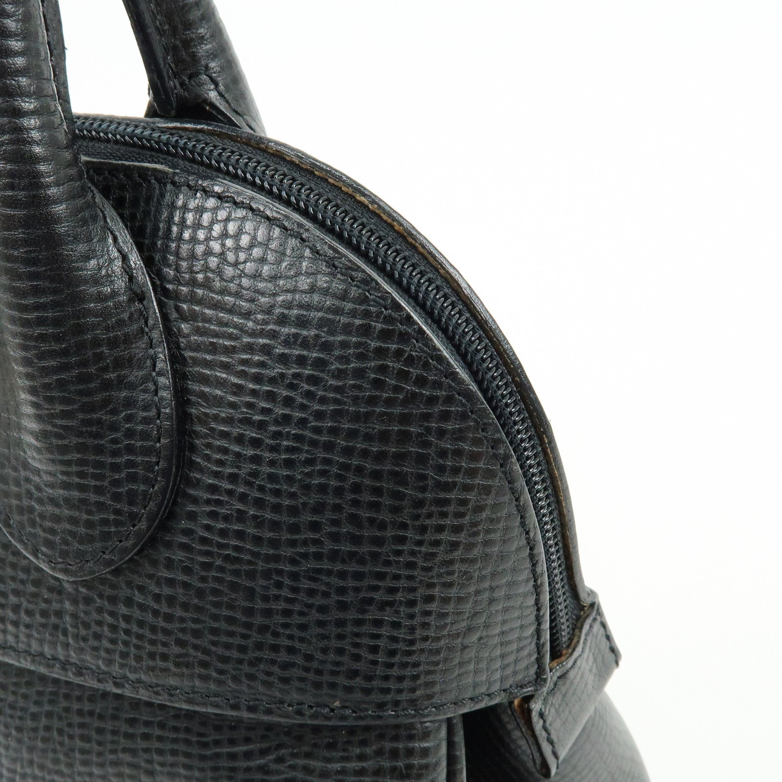 BURBERRY Embossed Leather Hand Bag Boston Bag Black