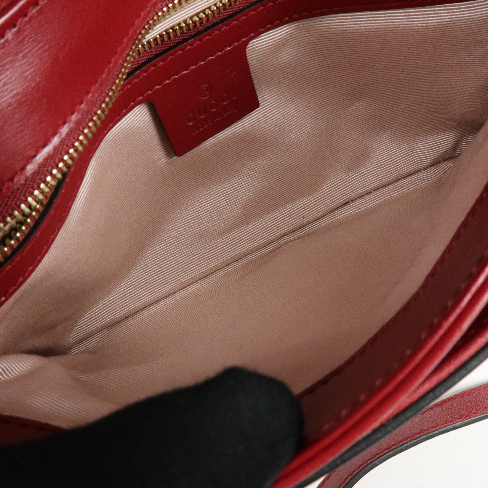 GUCCI Double G Arli Leather Shoulder Bag Crossbody Bag Red 550129