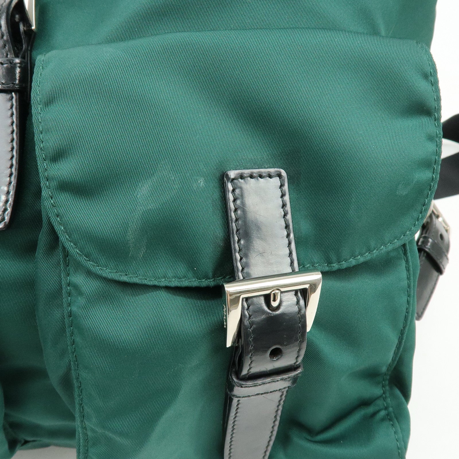 PRADA Triangle Logo Nylon Leather Backpack Rucksack Green Black 1BZ811