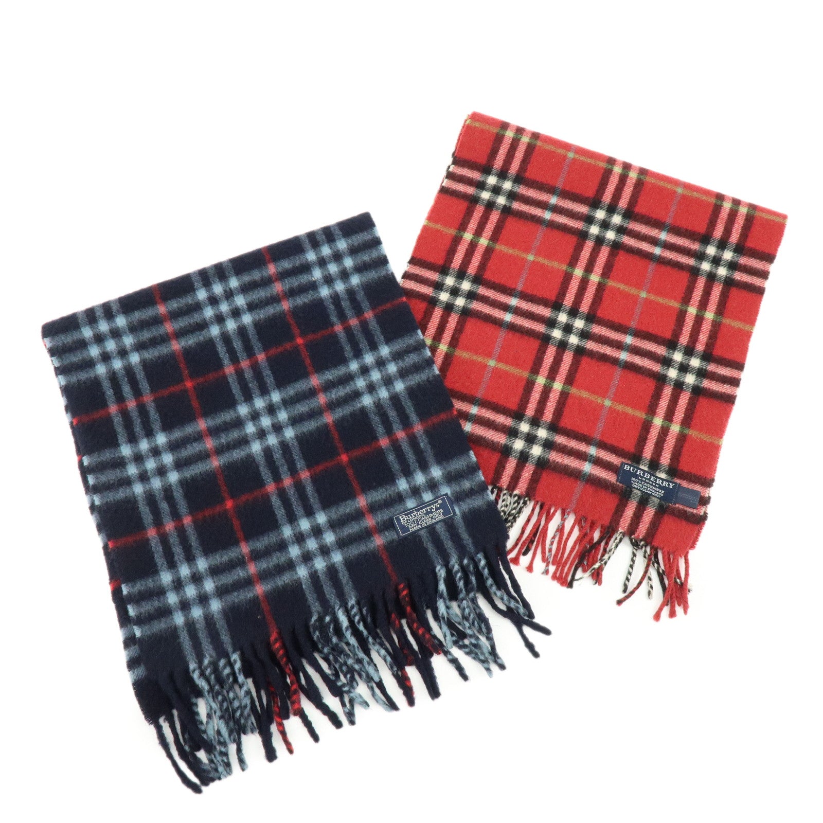 BURBERRY Nova Plaid Lot of 2 Cashmere100% Scarf Stole Red Navy
