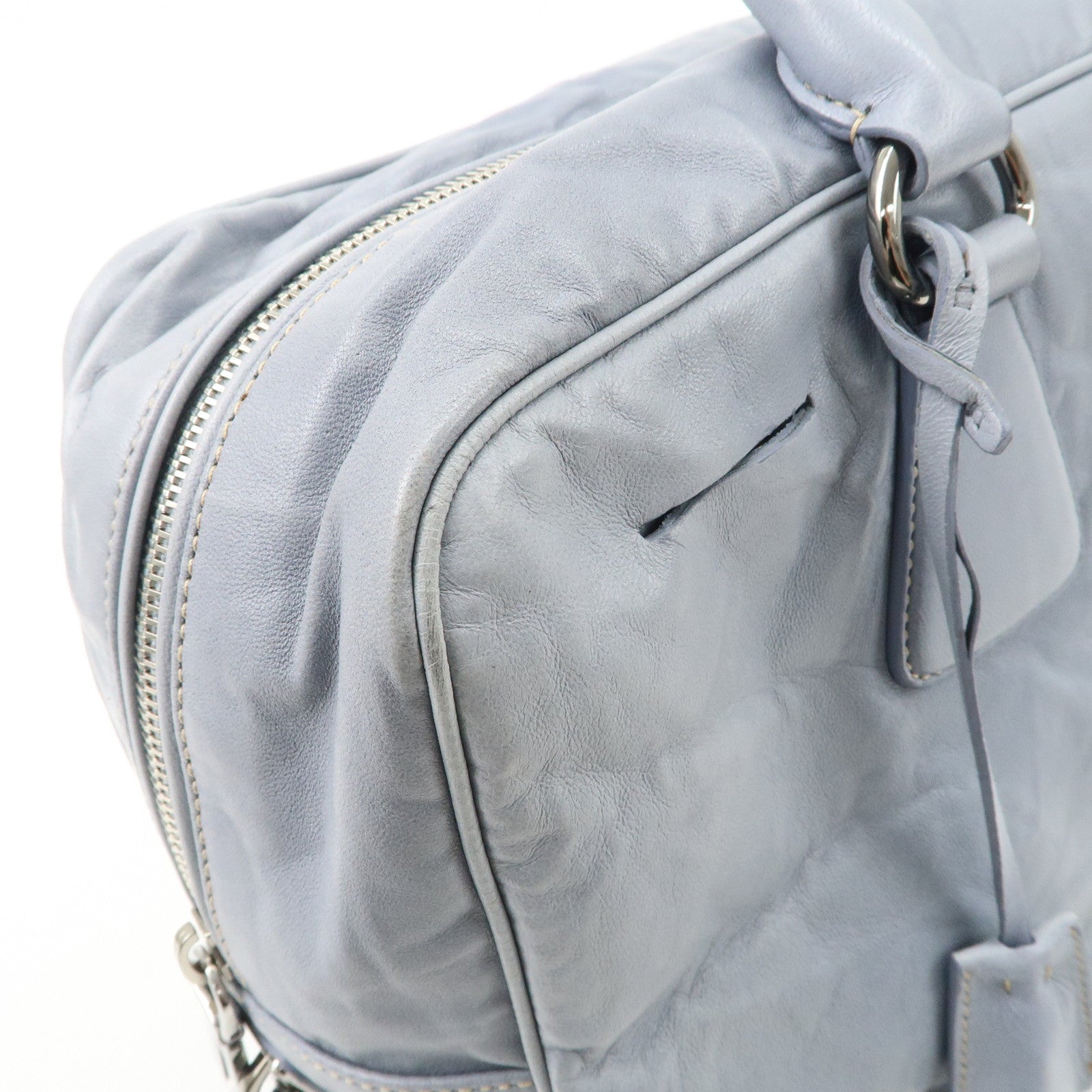 PRADA Logo Leather Shoulder Bag Hand Bag Blue BL094F Used