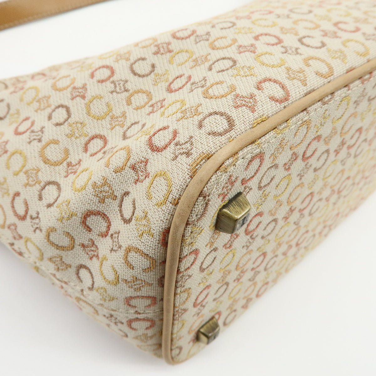 CELINE C Macadam Canvas Leather Shoulder Bag Hand Bag Beige