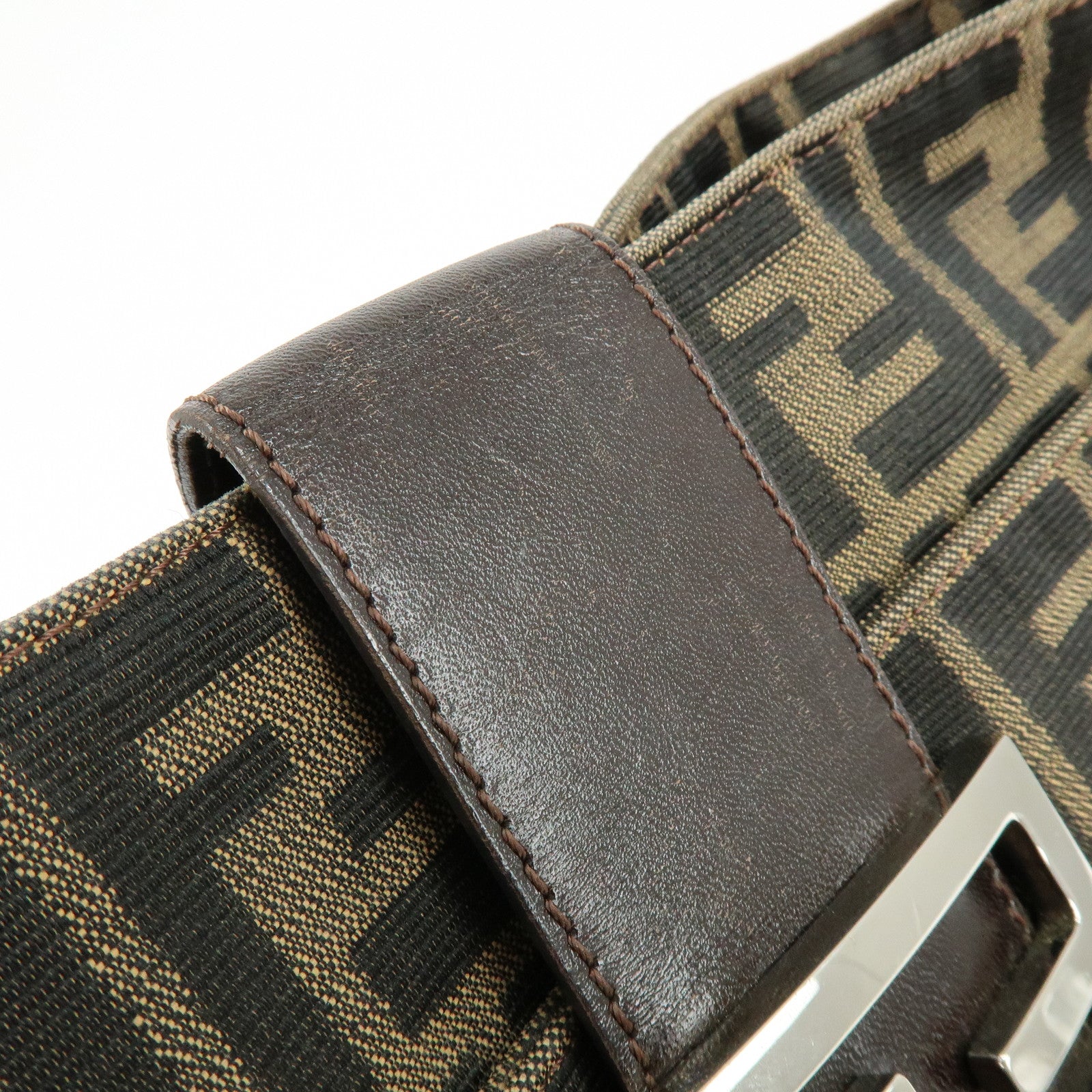 FENDI Zucca Jacquard Canvas Leather Hand Bag Shoulder Bag Brown