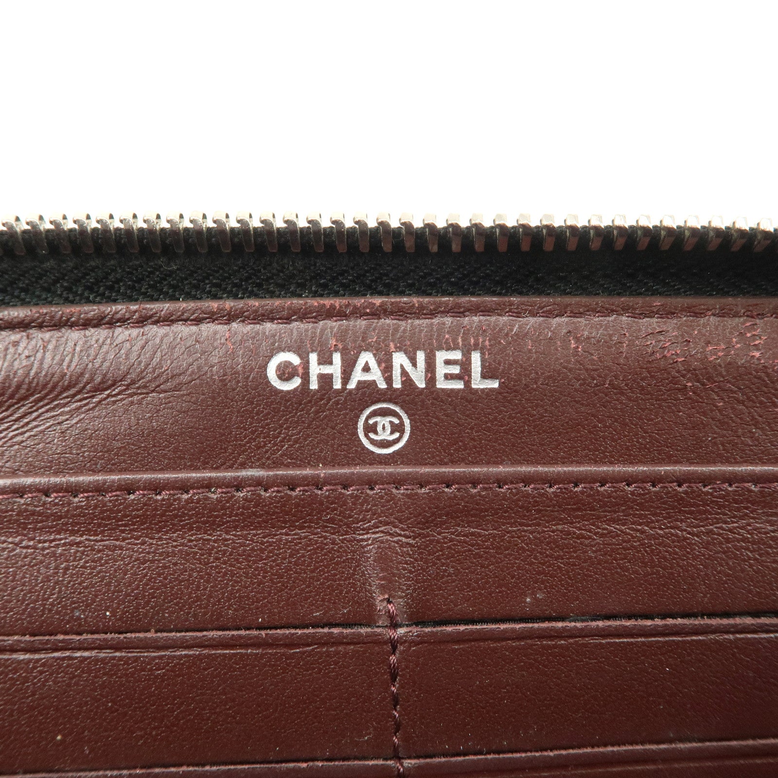 CHANEL COCO Mark Matelasse Caviarskin Zip Around Long Wallet A50097 Used