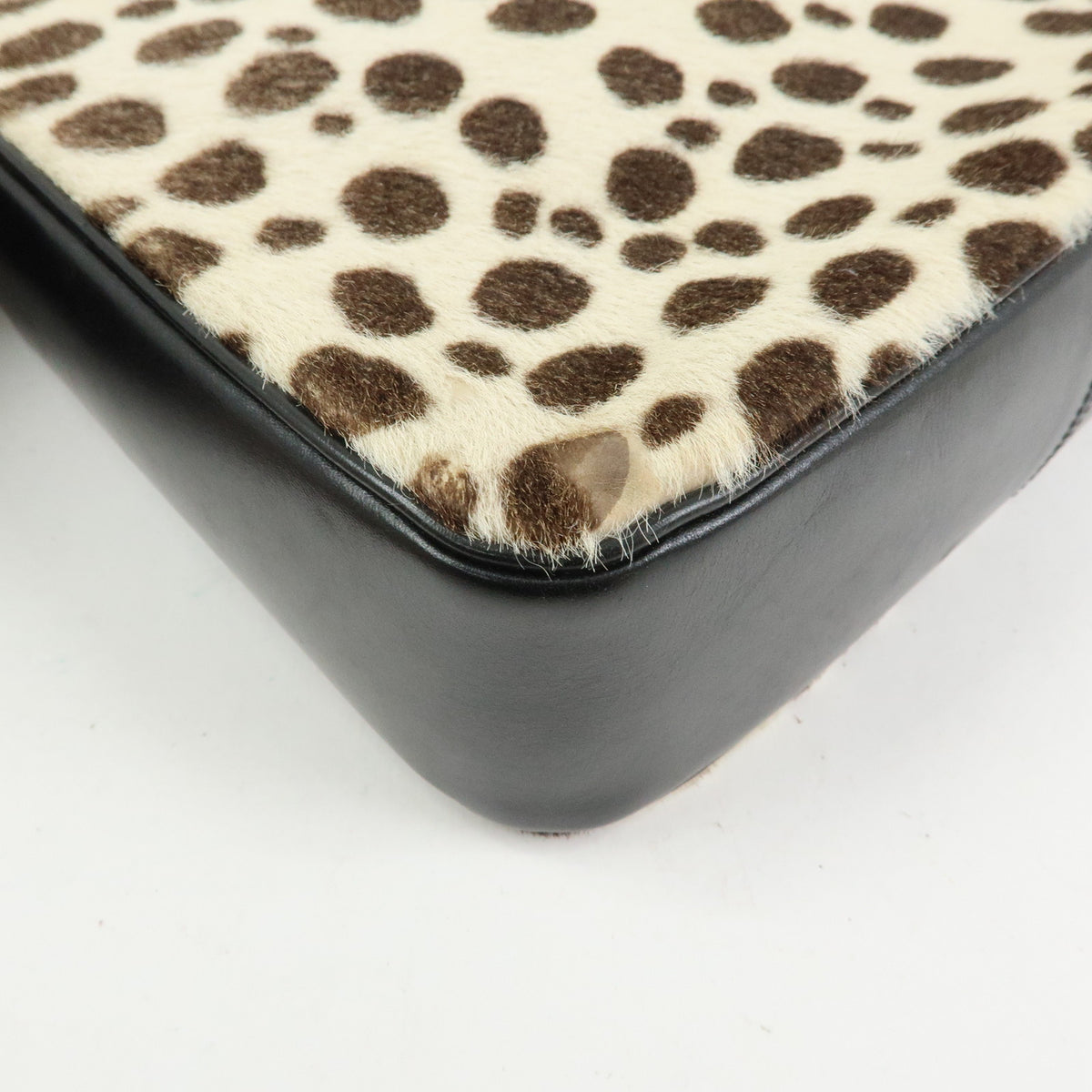 SAINT LAURENT PARIS Pony Hair Leather Leopard Shoulder Bag Beige Brown