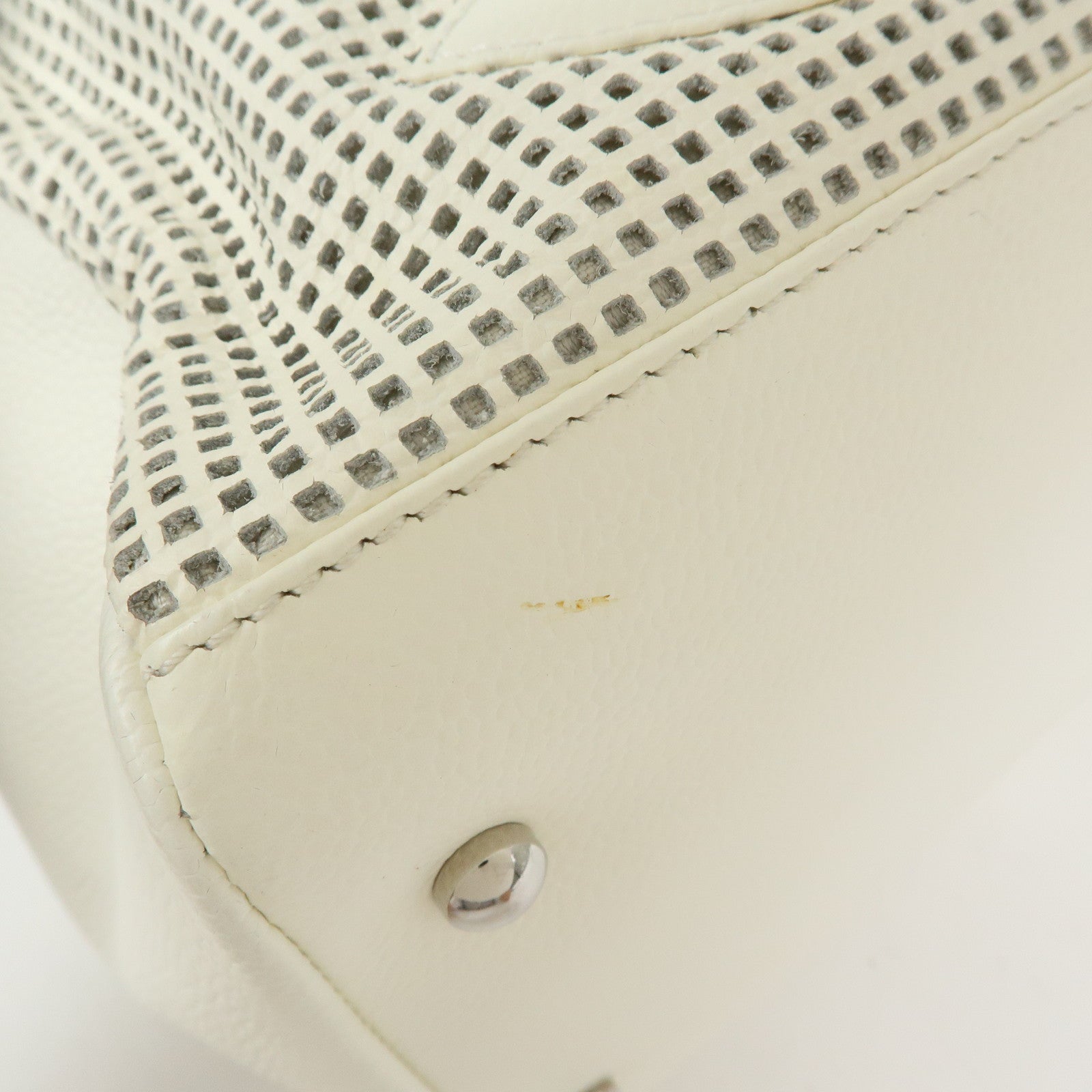CHANEL COCO Mark Calf Leather Hand Bag Perforated Design Ivory