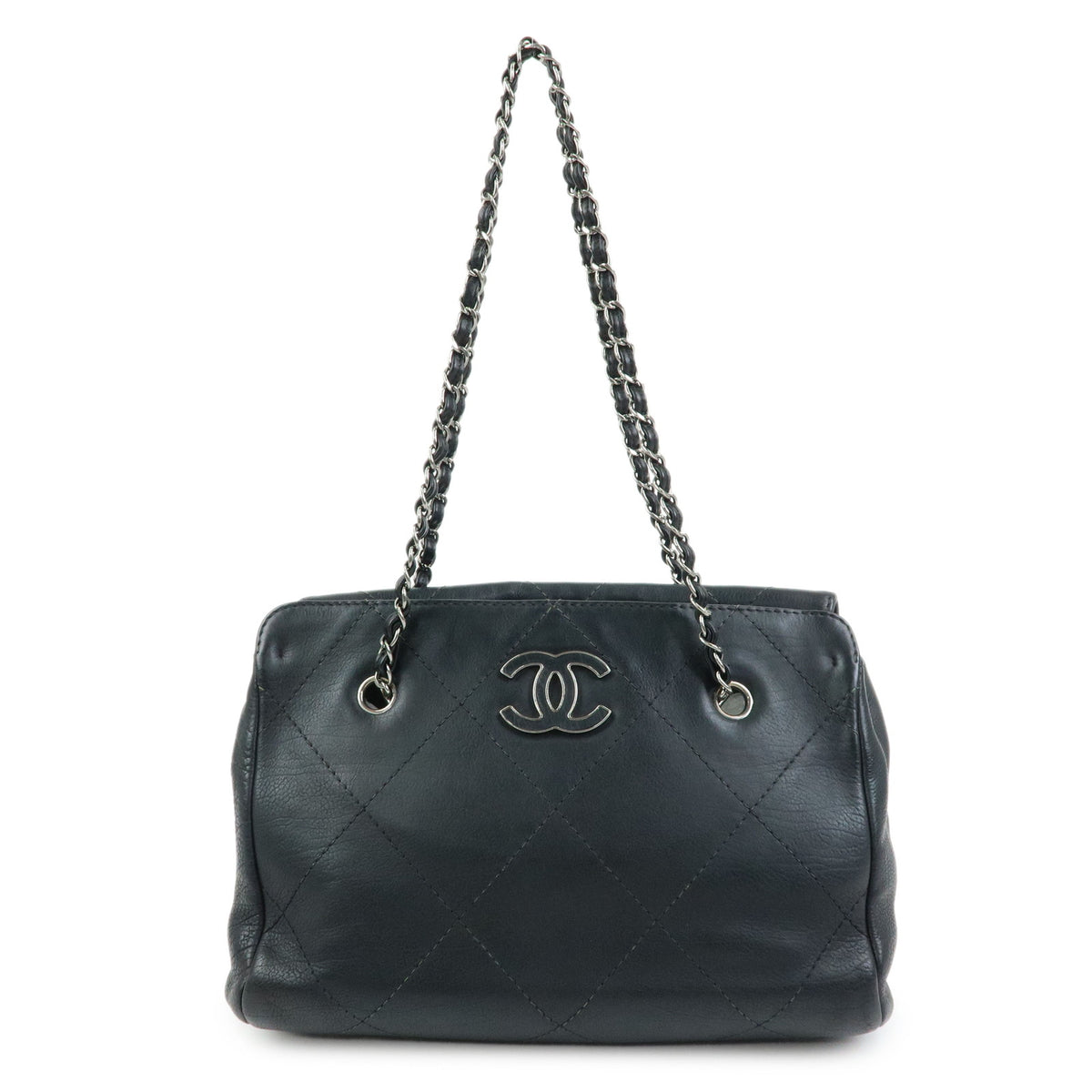 CHANEL COCO Mark Wild Stitch Calf Leather Chain Shoulder Bag Black